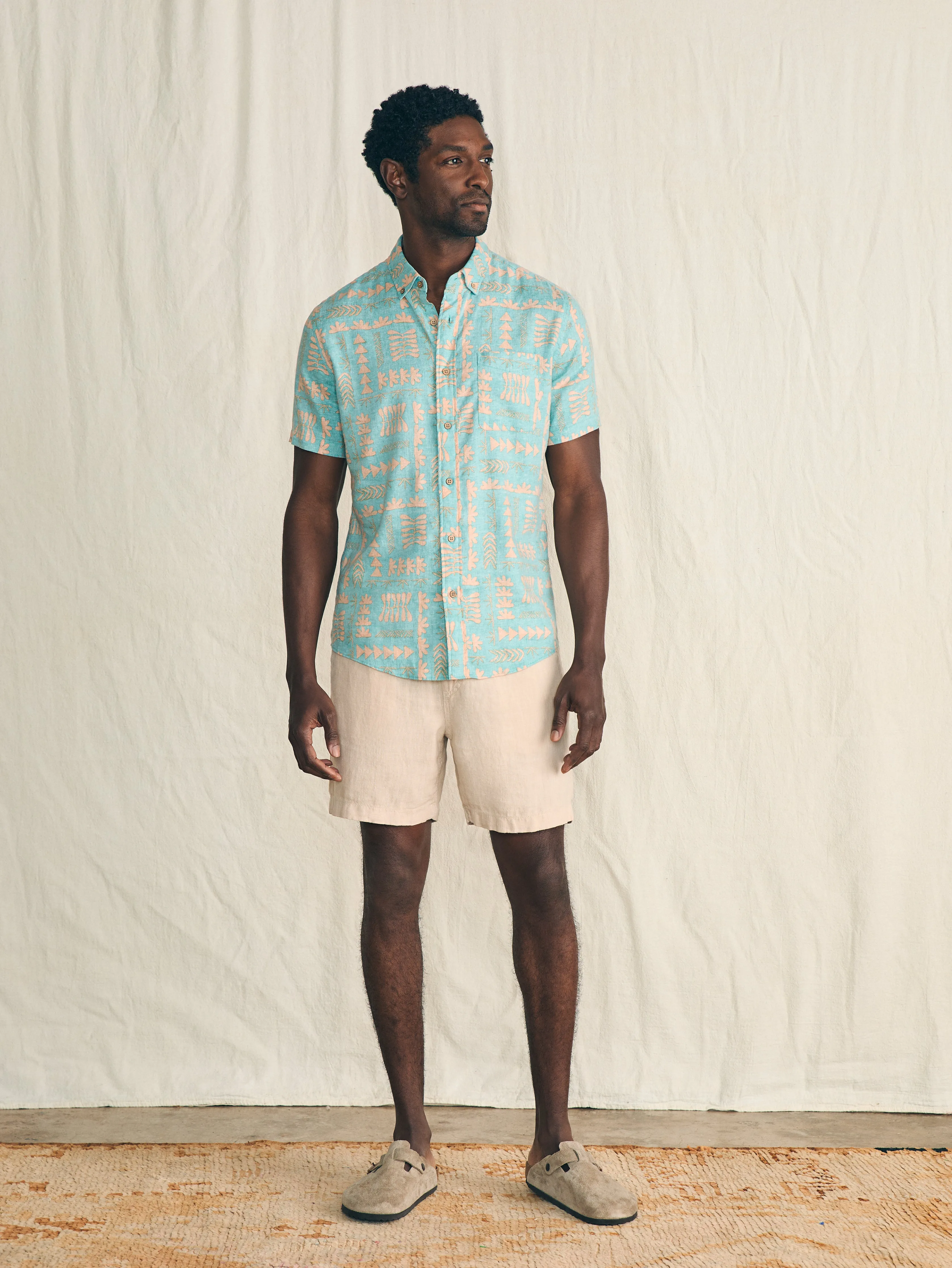 Anna Kahalekulu Short-Sleeve Breeze Shirt - Teal Naupaka sold by Faherty product image thumbnail 4