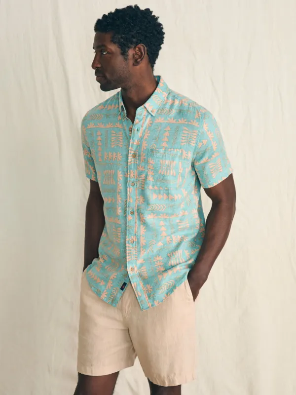 Anna Kahalekulu Short-Sleeve Breeze Shirt - Teal Naupaka sold by Faherty