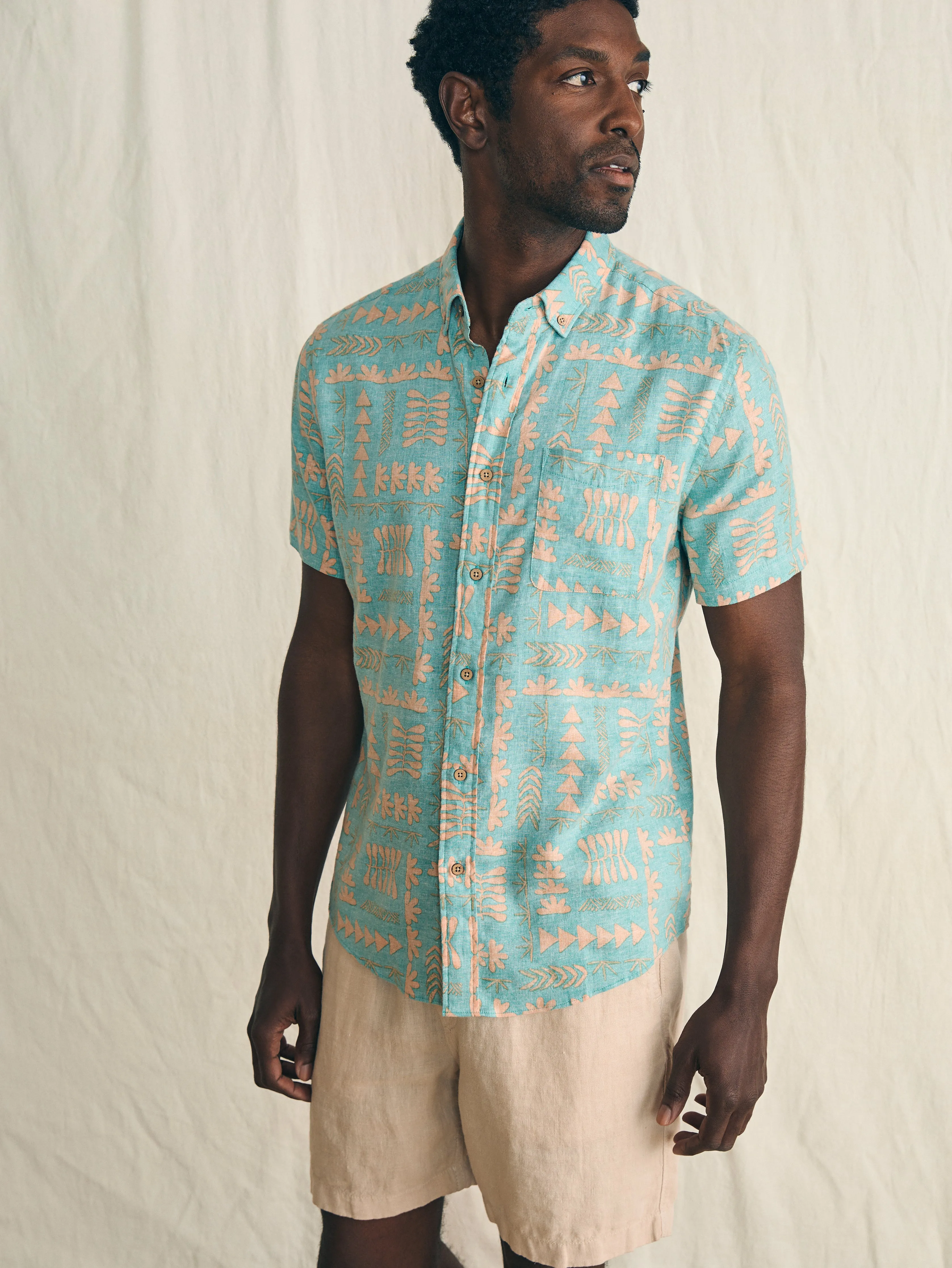Anna Kahalekulu Short-Sleeve Breeze Shirt - Teal Naupaka sold by Faherty product image thumbnail 5