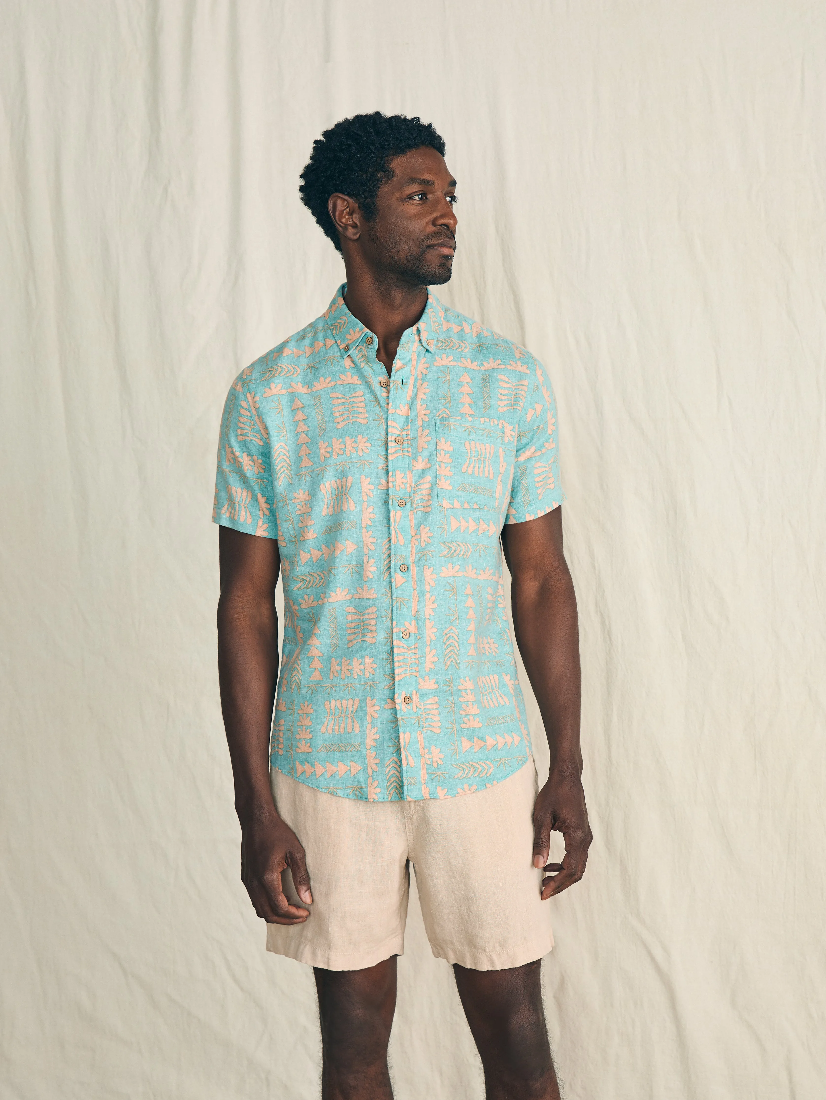 Anna Kahalekulu Short-Sleeve Breeze Shirt - Teal Naupaka sold by Faherty product image thumbnail 3