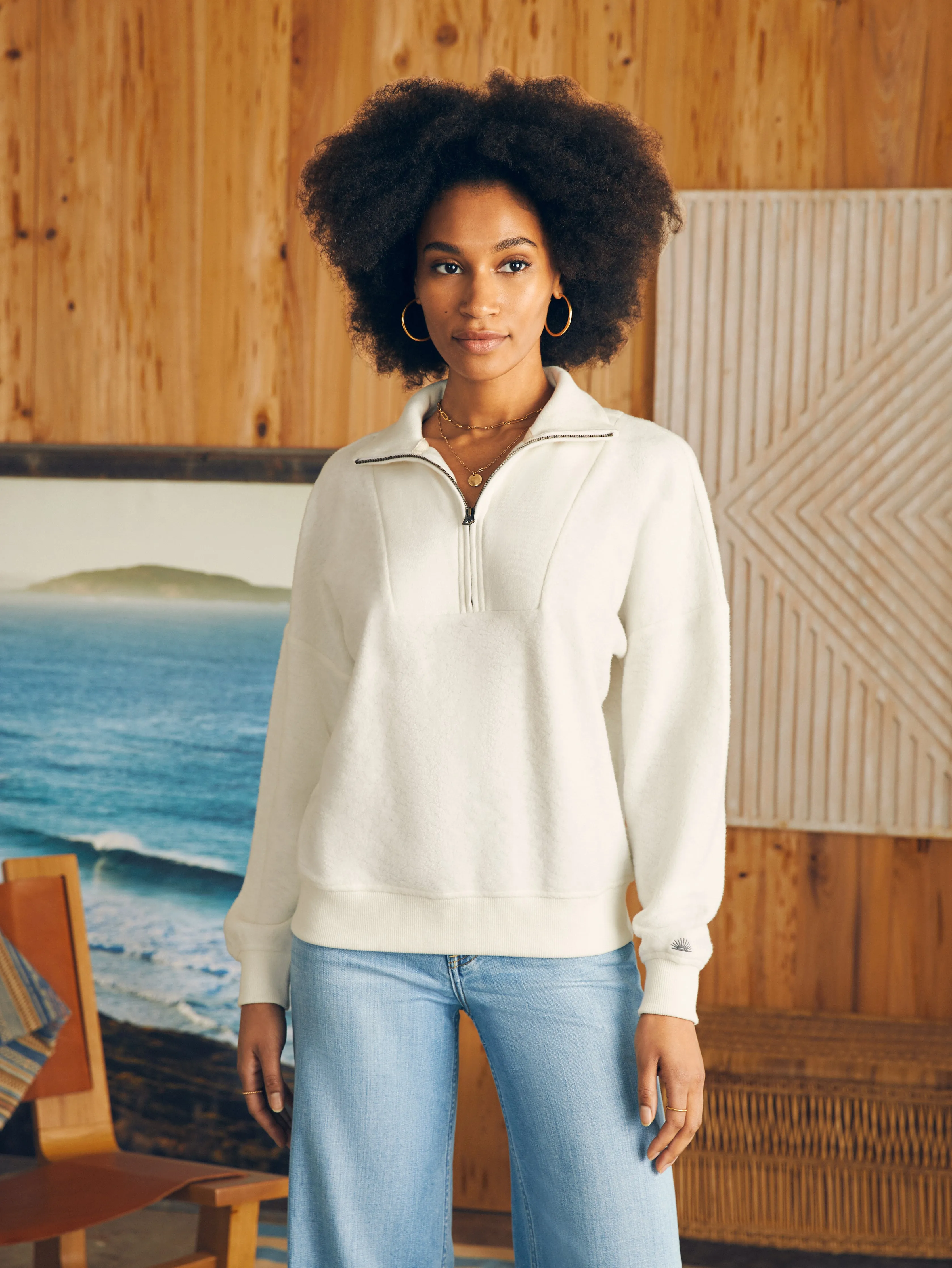 Beach Fleece Quarter Zip - Egret sold by Faherty