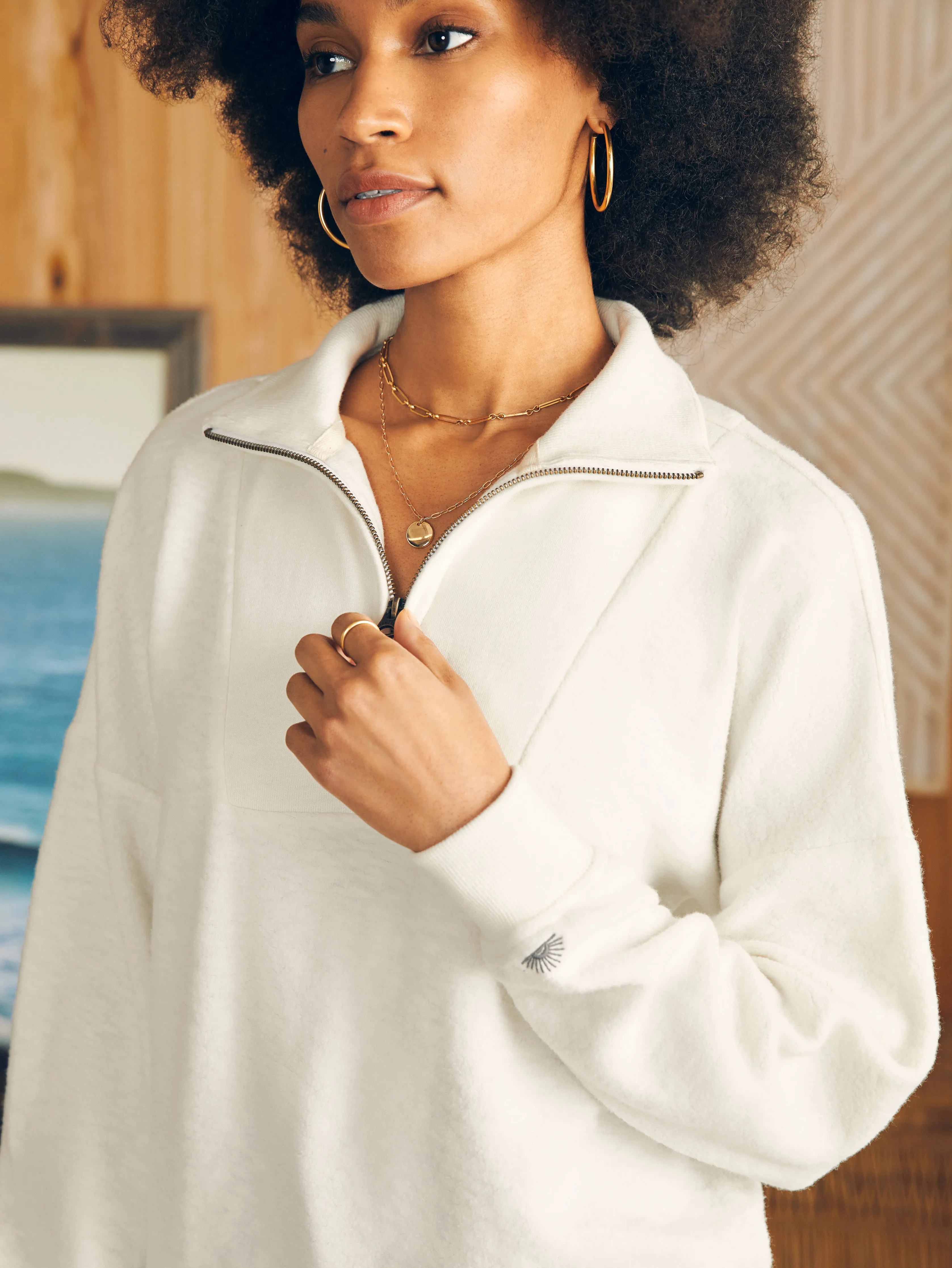Beach Fleece Quarter Zip - Egret sold by Faherty product image thumbnail 3