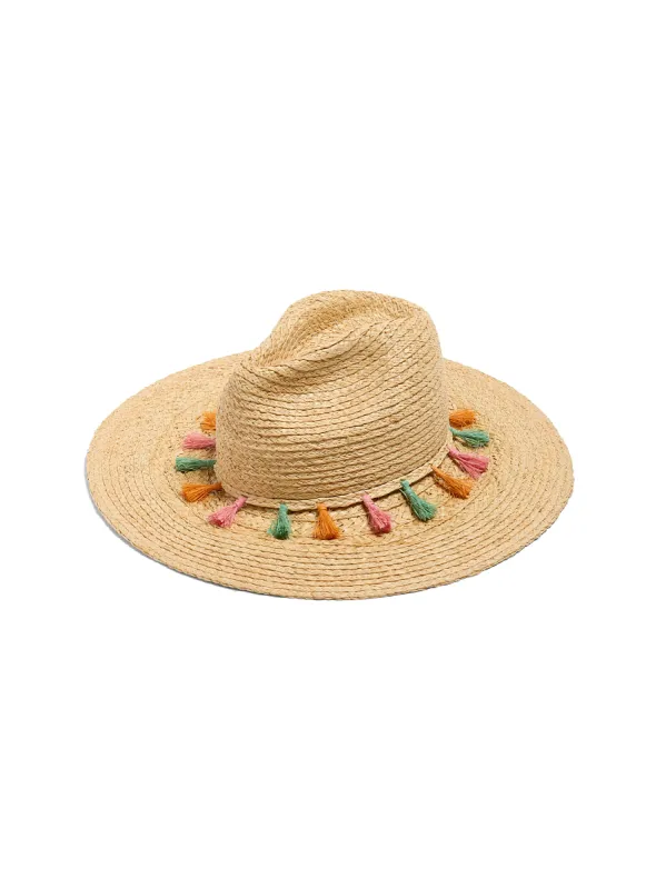 Raffia Tassel Fedora - Natural sold by Faherty