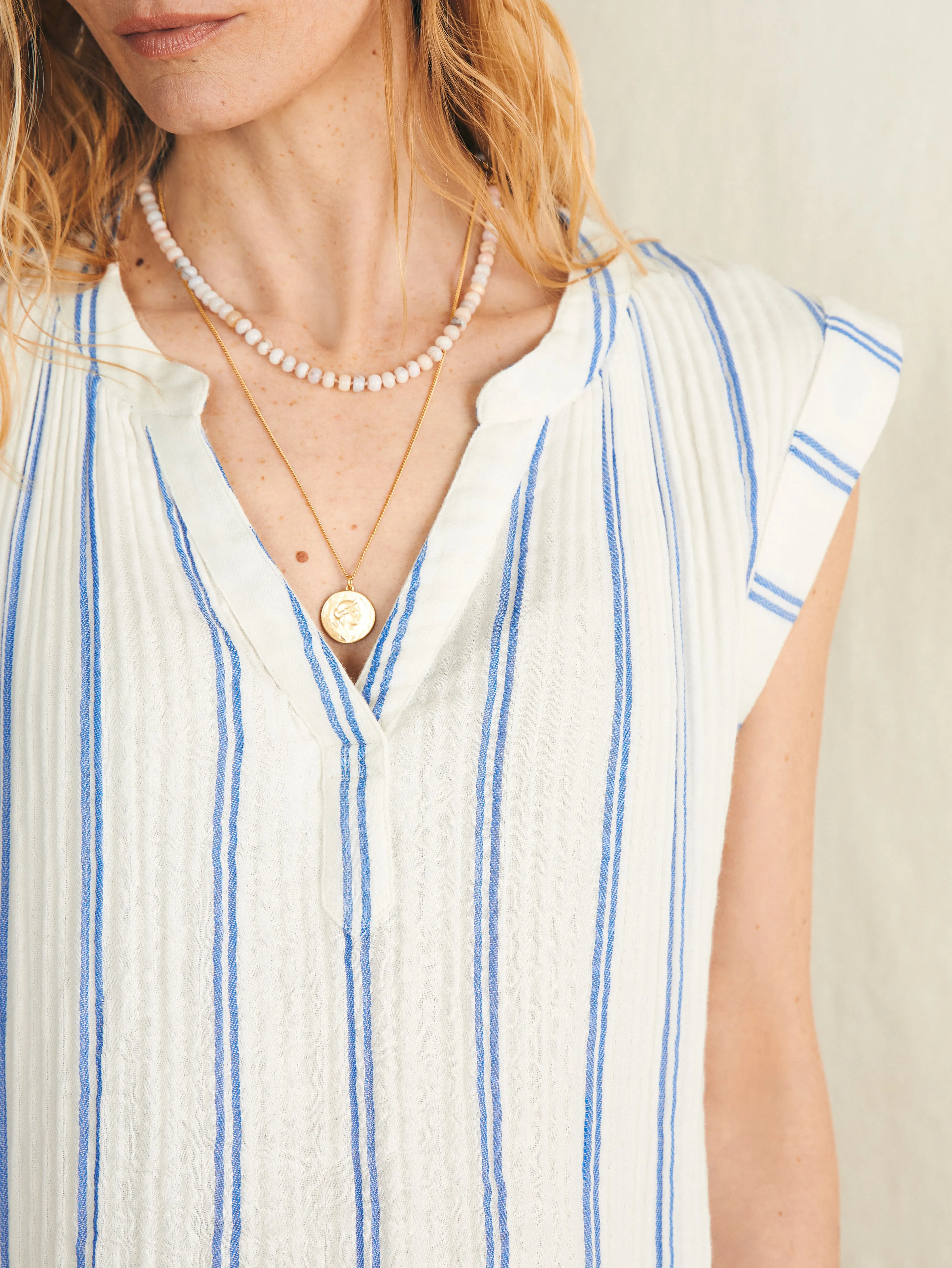 Dream Cotton Gauze Dylan Top - Back Bay Stripe sold by Faherty product image thumbnail 2