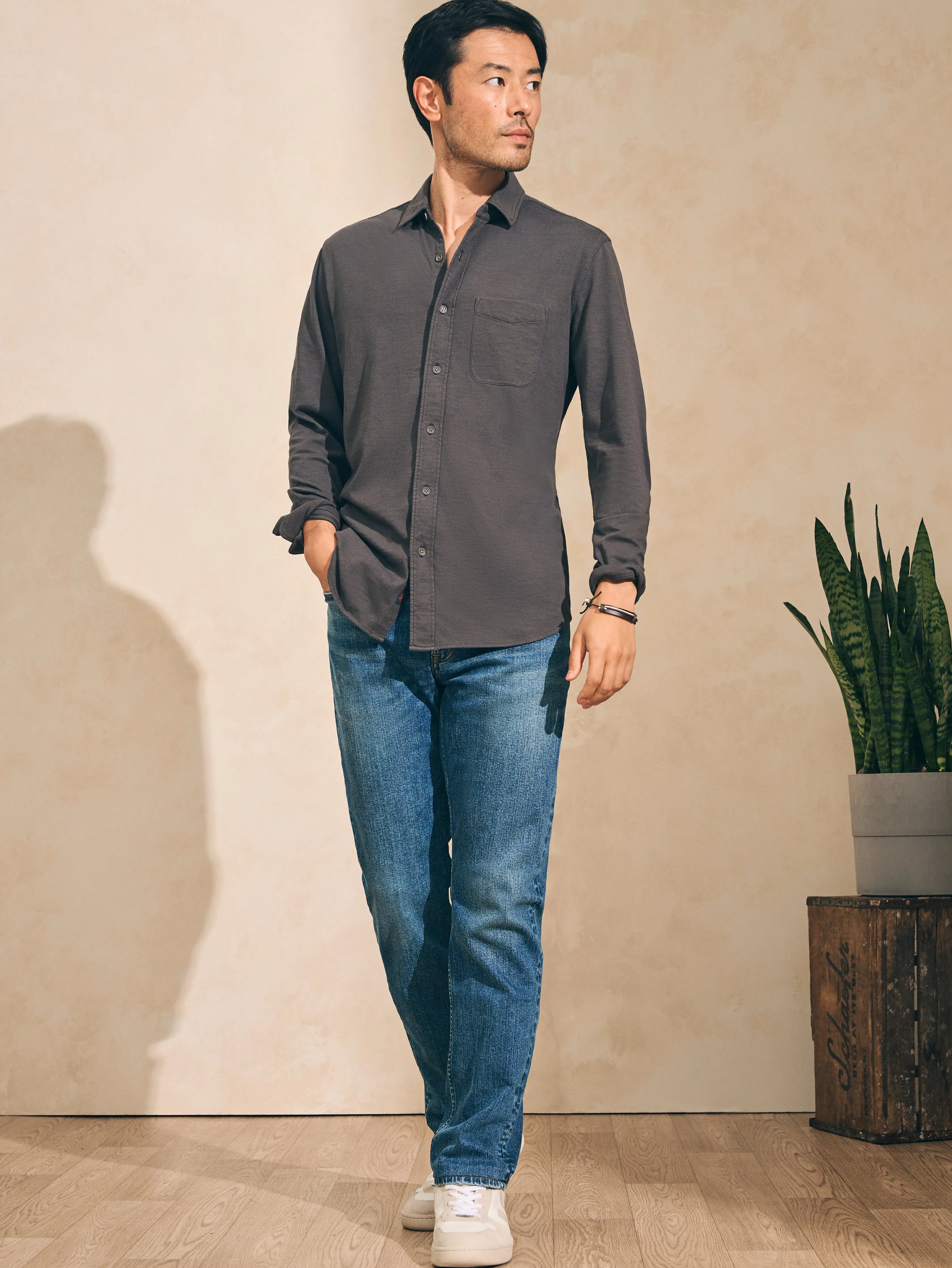 Sunwashed Knit Shirt (Single Pocket) (Tall) - Washed Black sold by Faherty product image thumbnail 3