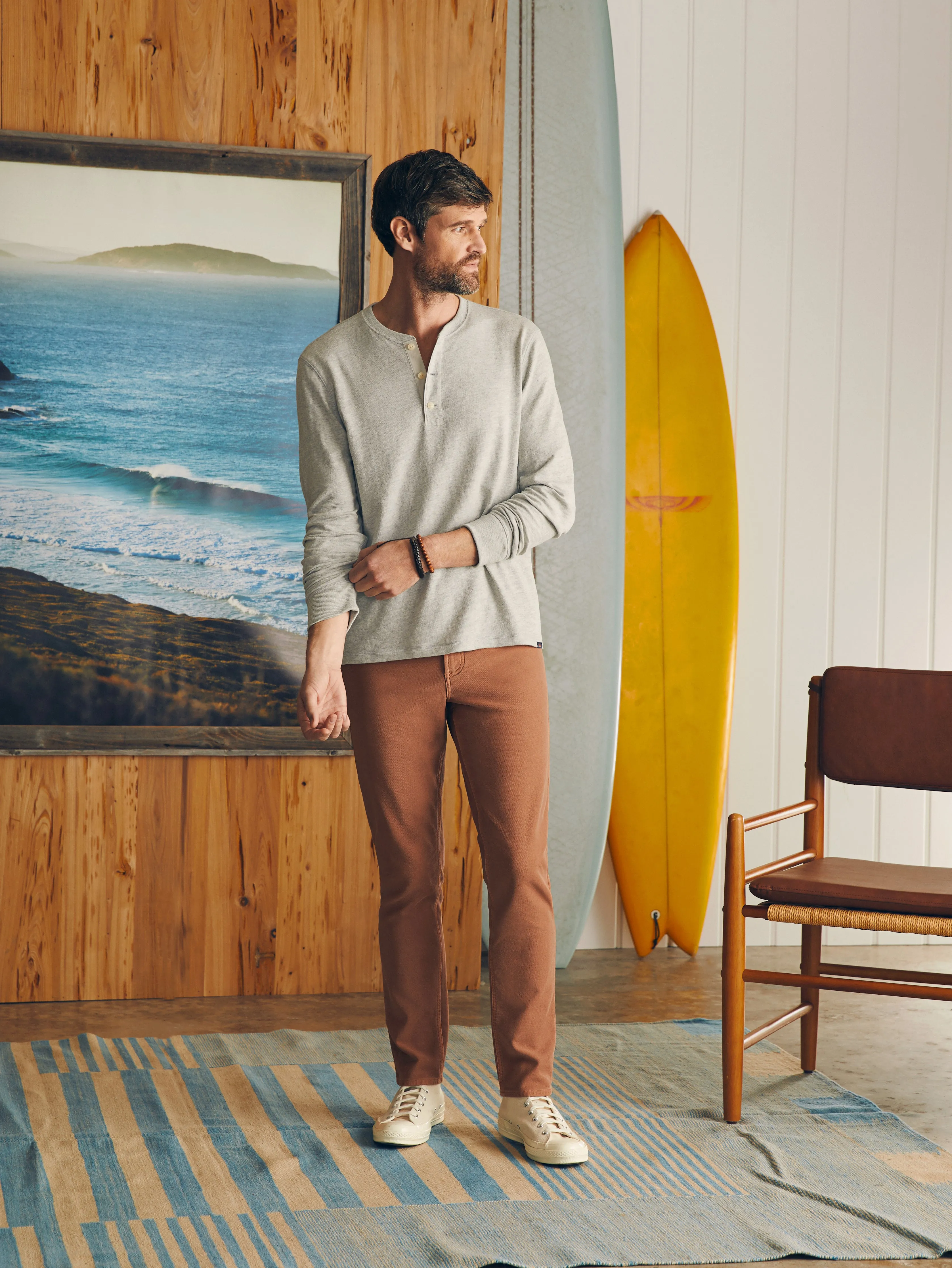 Sunwashed Slub Henley - Light Grey Heather sold by Faherty product image thumbnail 4