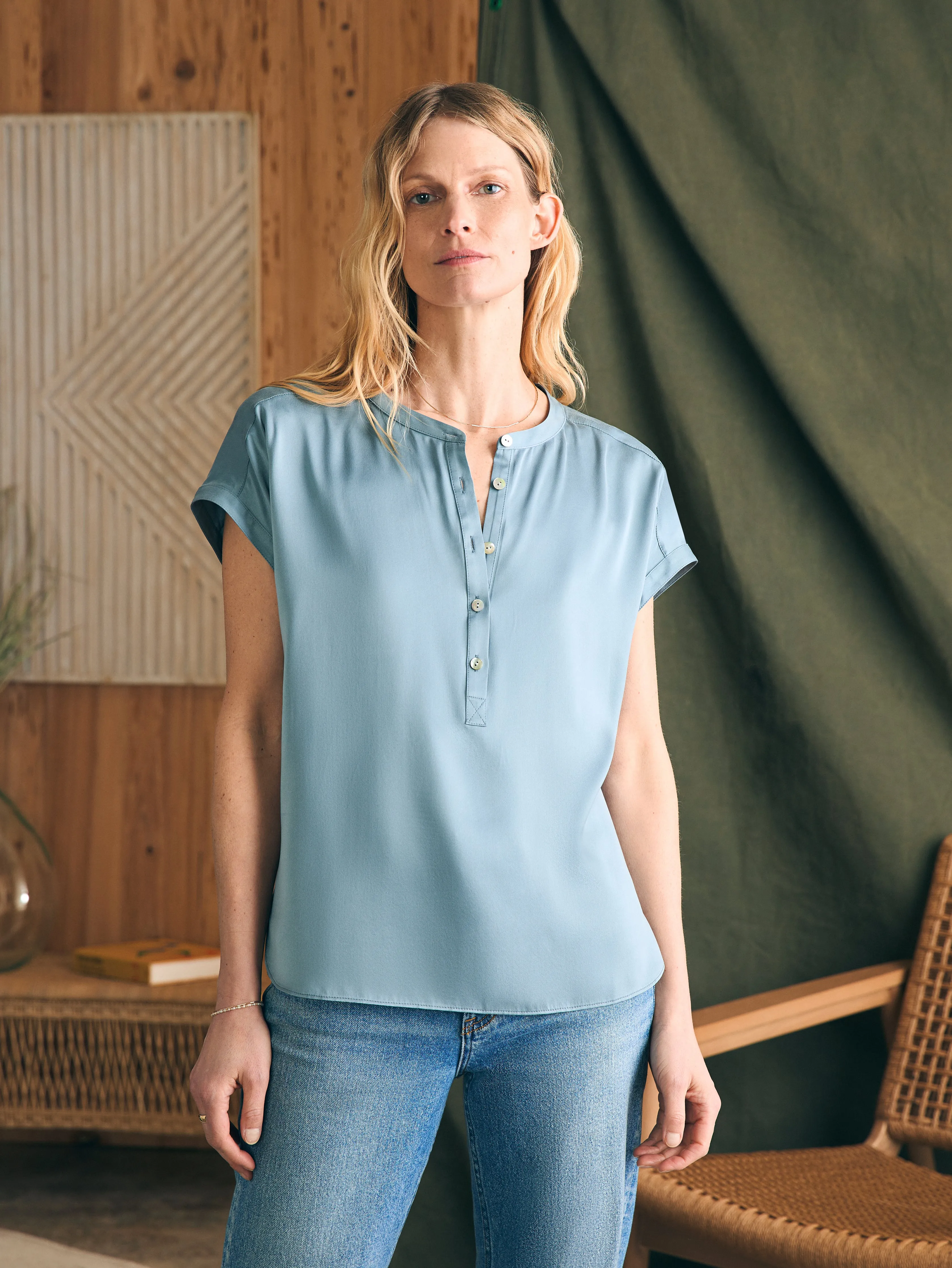 Sandwashed Silk Desmond Top - Lead sold by Faherty product image thumbnail 3
