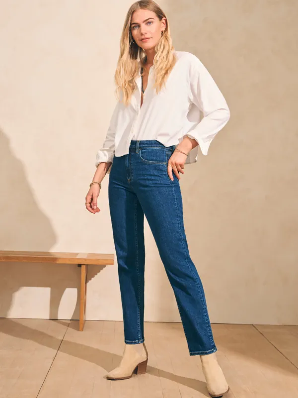 Organic Cotton Slim Straight Denim - Night Creek Wash sold by Faherty