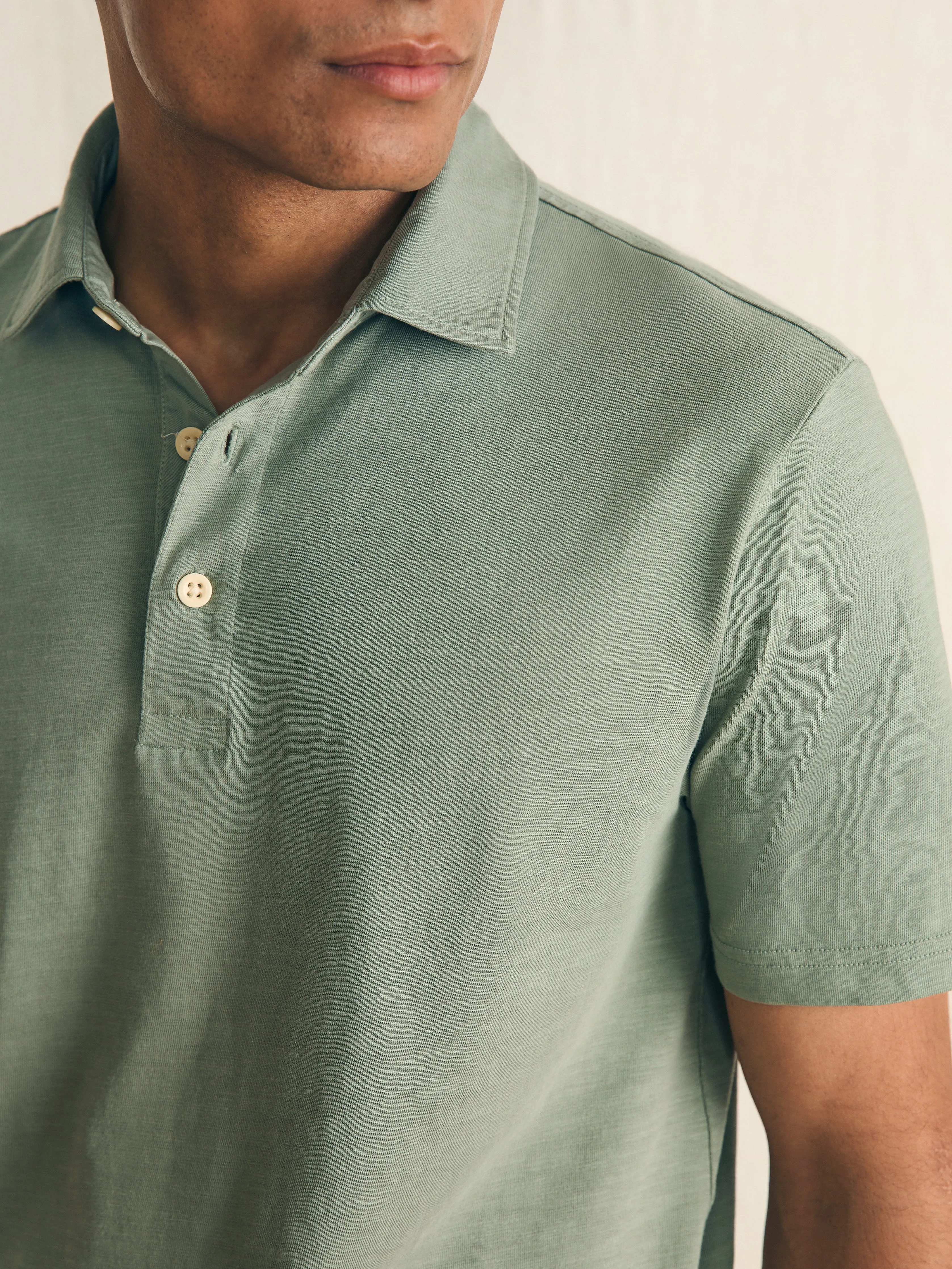 Sunwashed T-Shirt Polo - Faded Sage sold by Faherty product image thumbnail 2