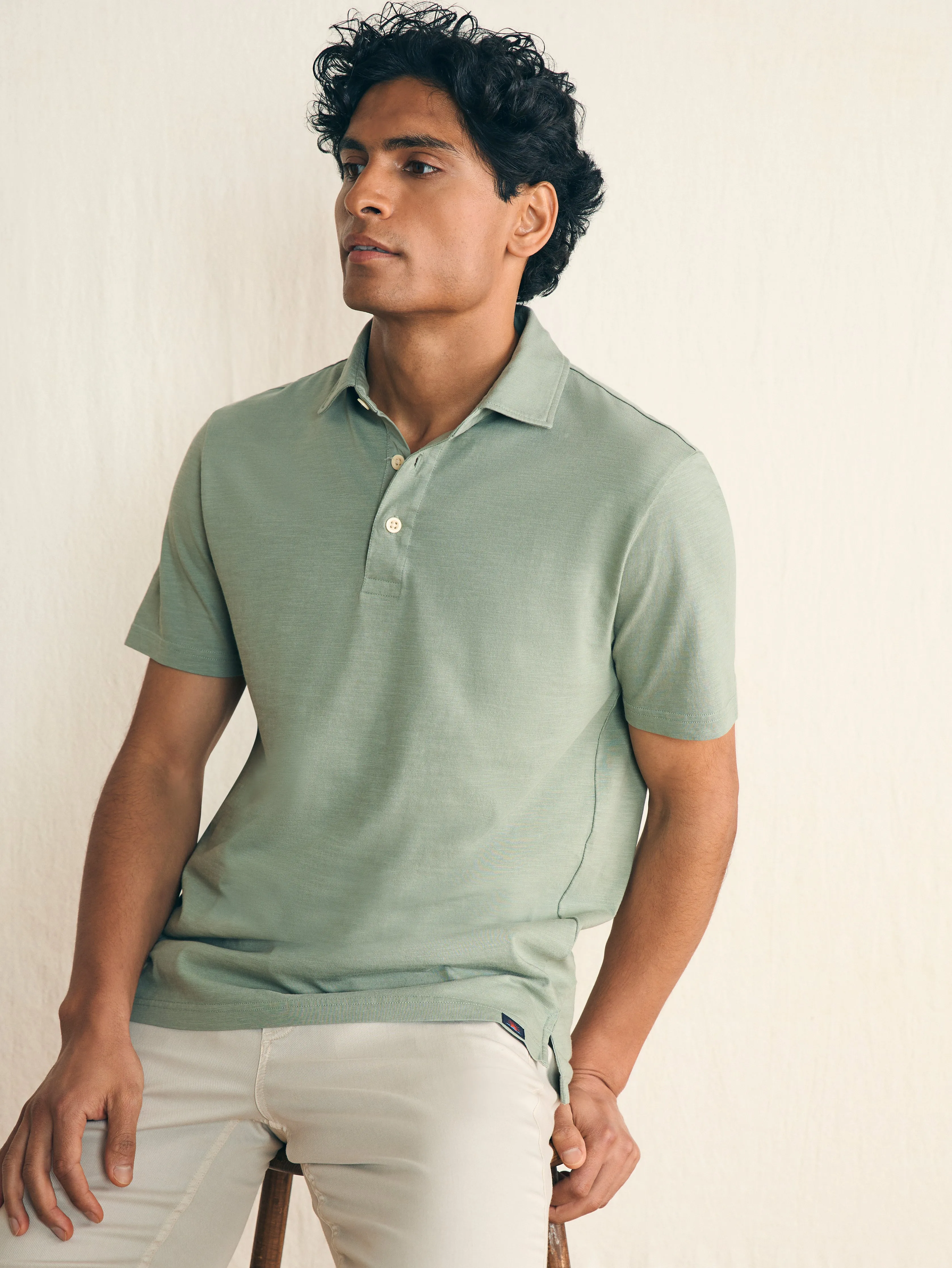 Sunwashed T-Shirt Polo - Faded Sage sold by Faherty product image thumbnail 4