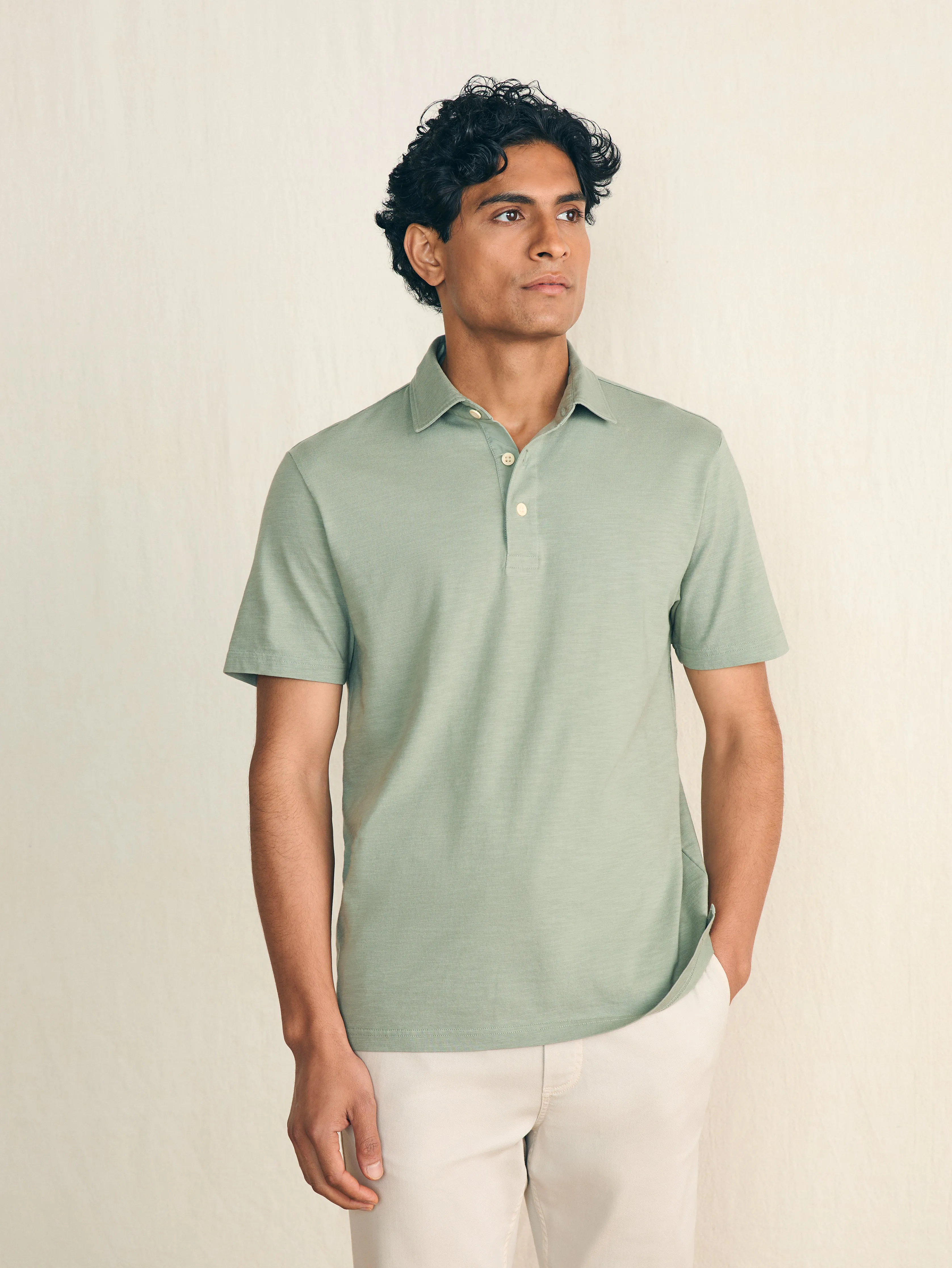 Sunwashed T-Shirt Polo - Faded Sage sold by Faherty