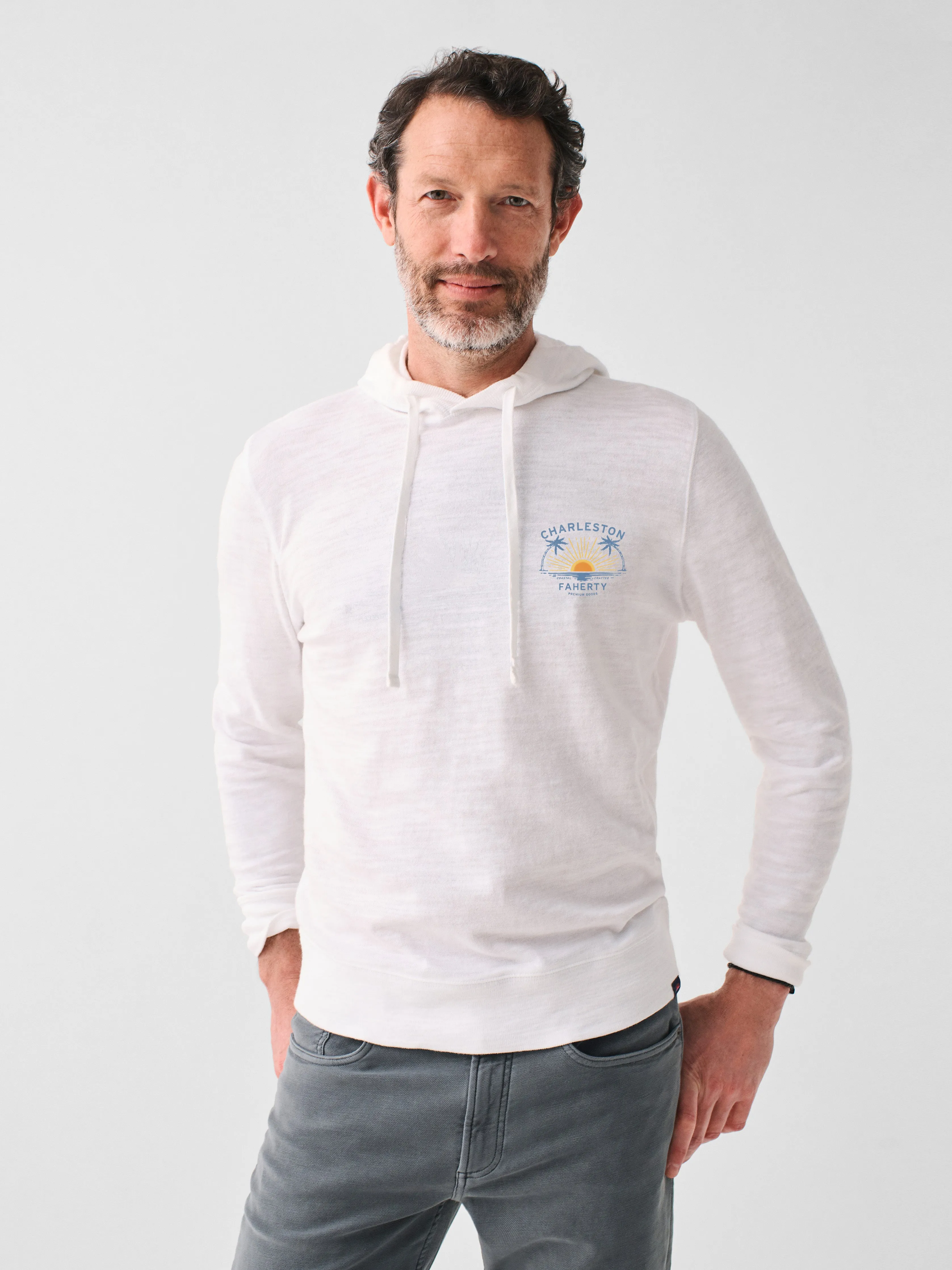 Charleston Heritage Slub Cotton Hoodie - White sold by Faherty