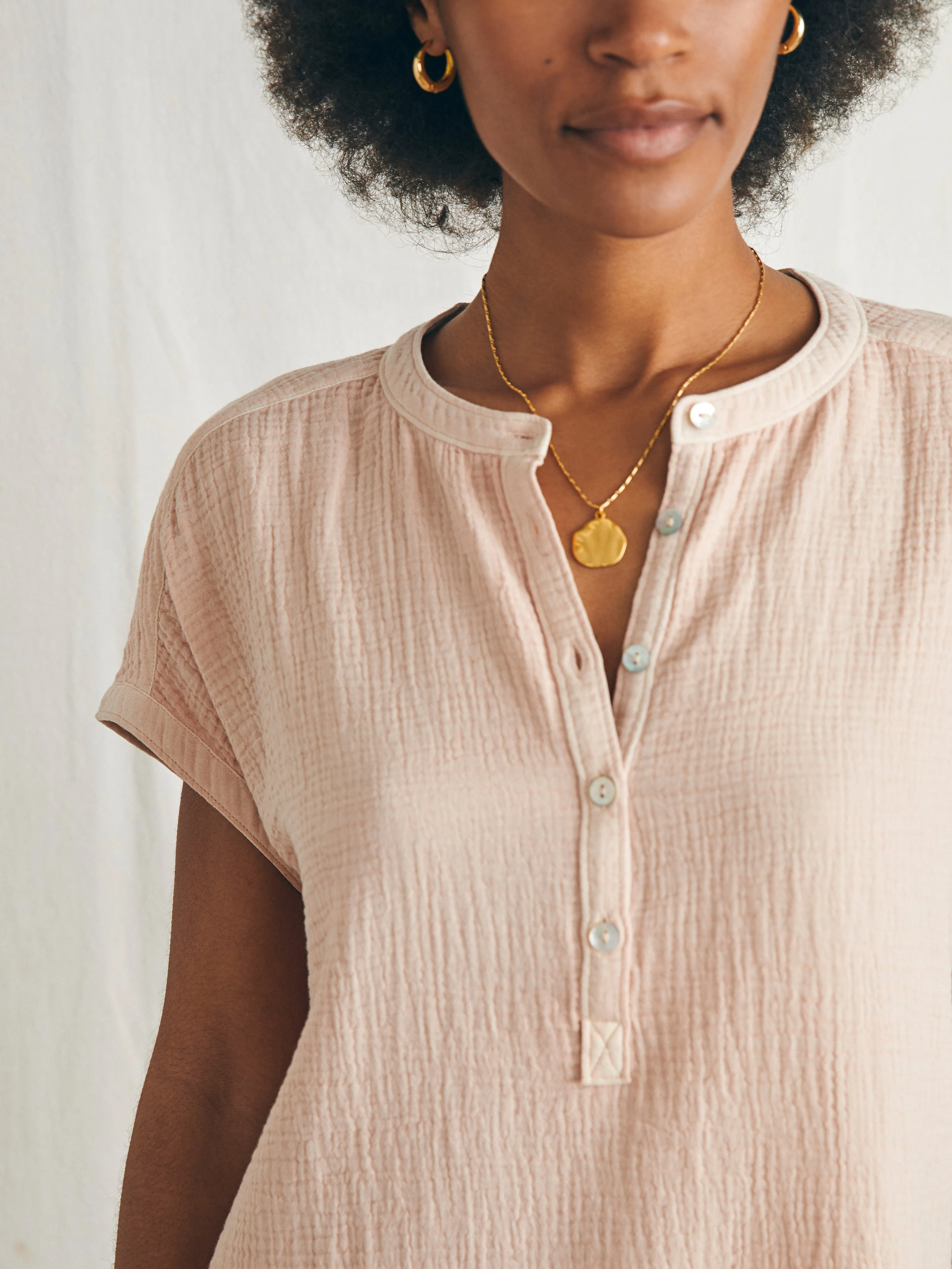 Dream Cotton Gauze Desmond Top - Peach Whip sold by Faherty product image thumbnail 2