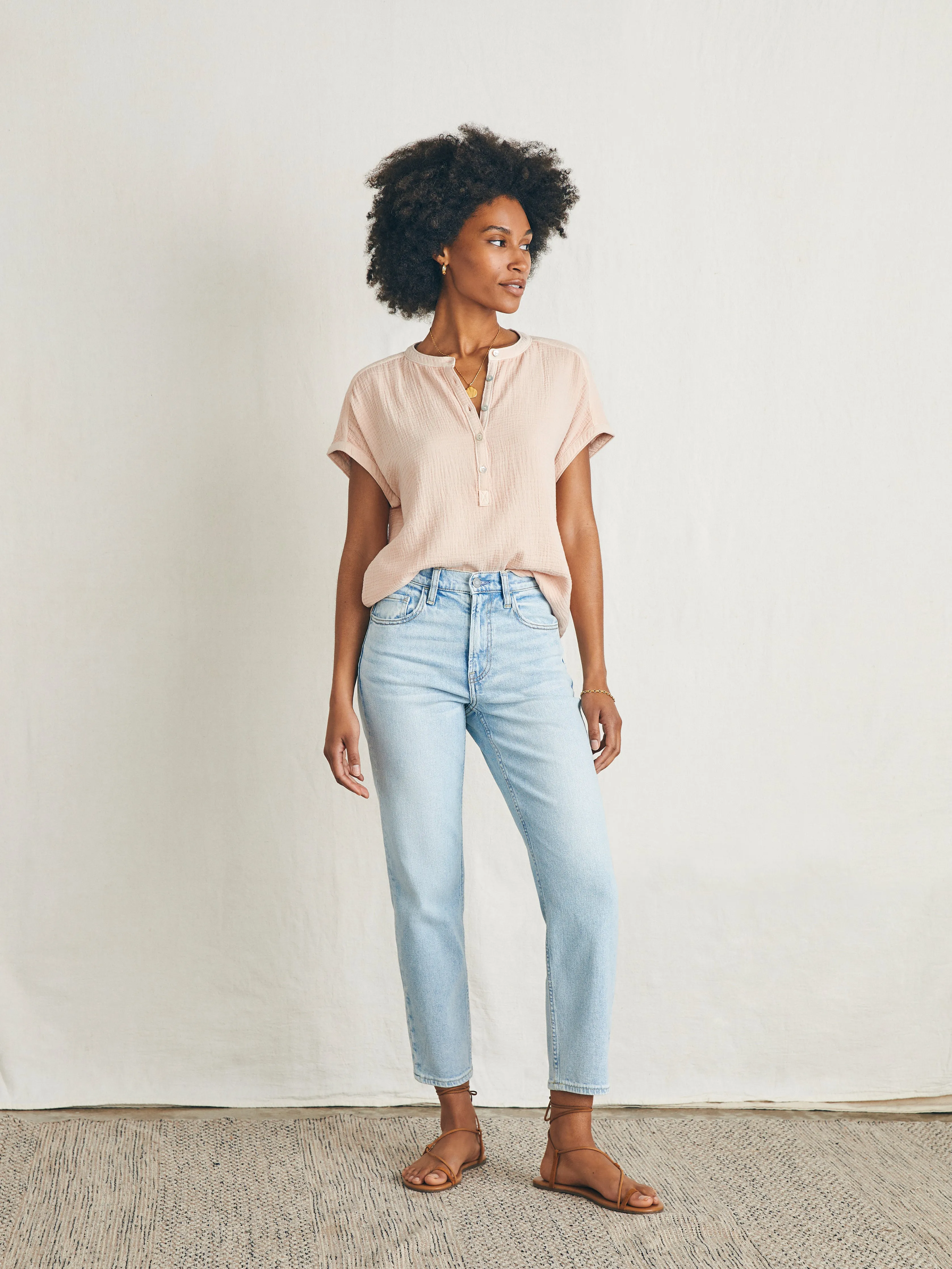 Dream Cotton Gauze Desmond Top - Peach Whip sold by Faherty product image thumbnail 3