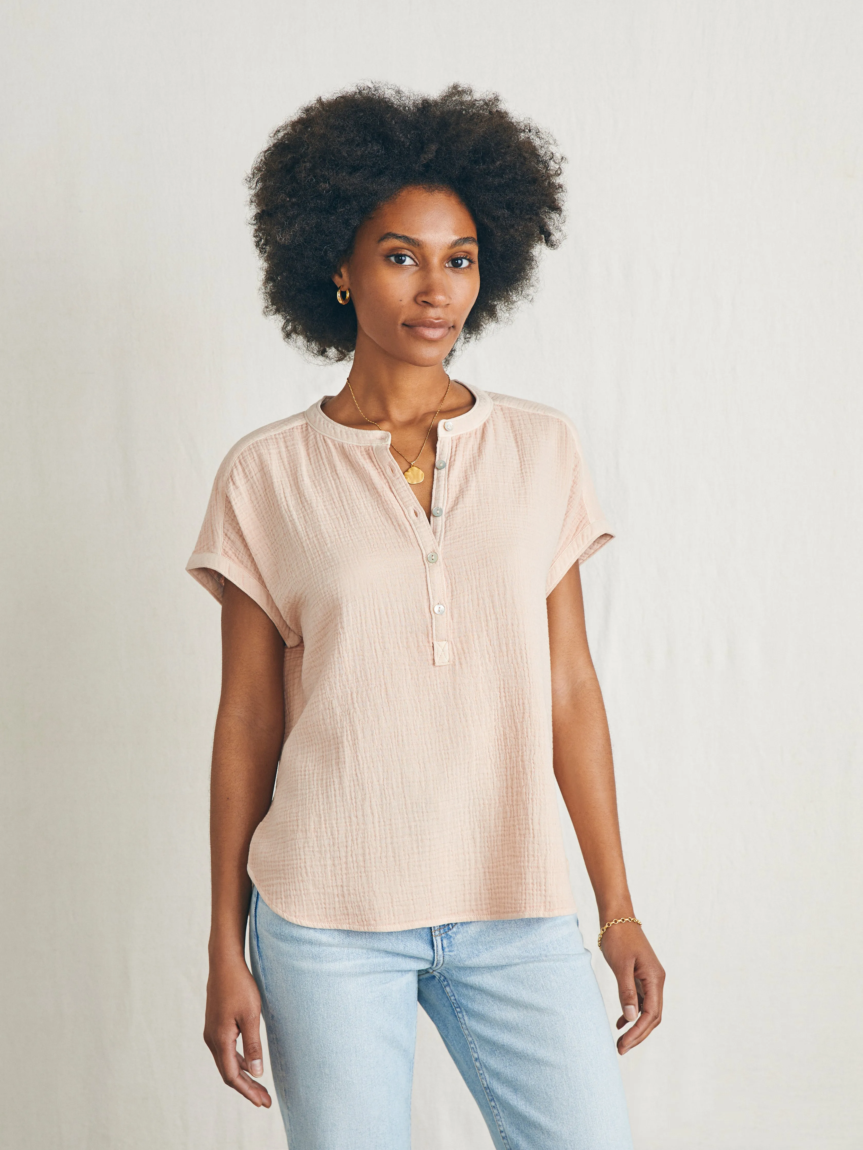Dream Cotton Gauze Desmond Top - Peach Whip sold by Faherty product image thumbnail 4