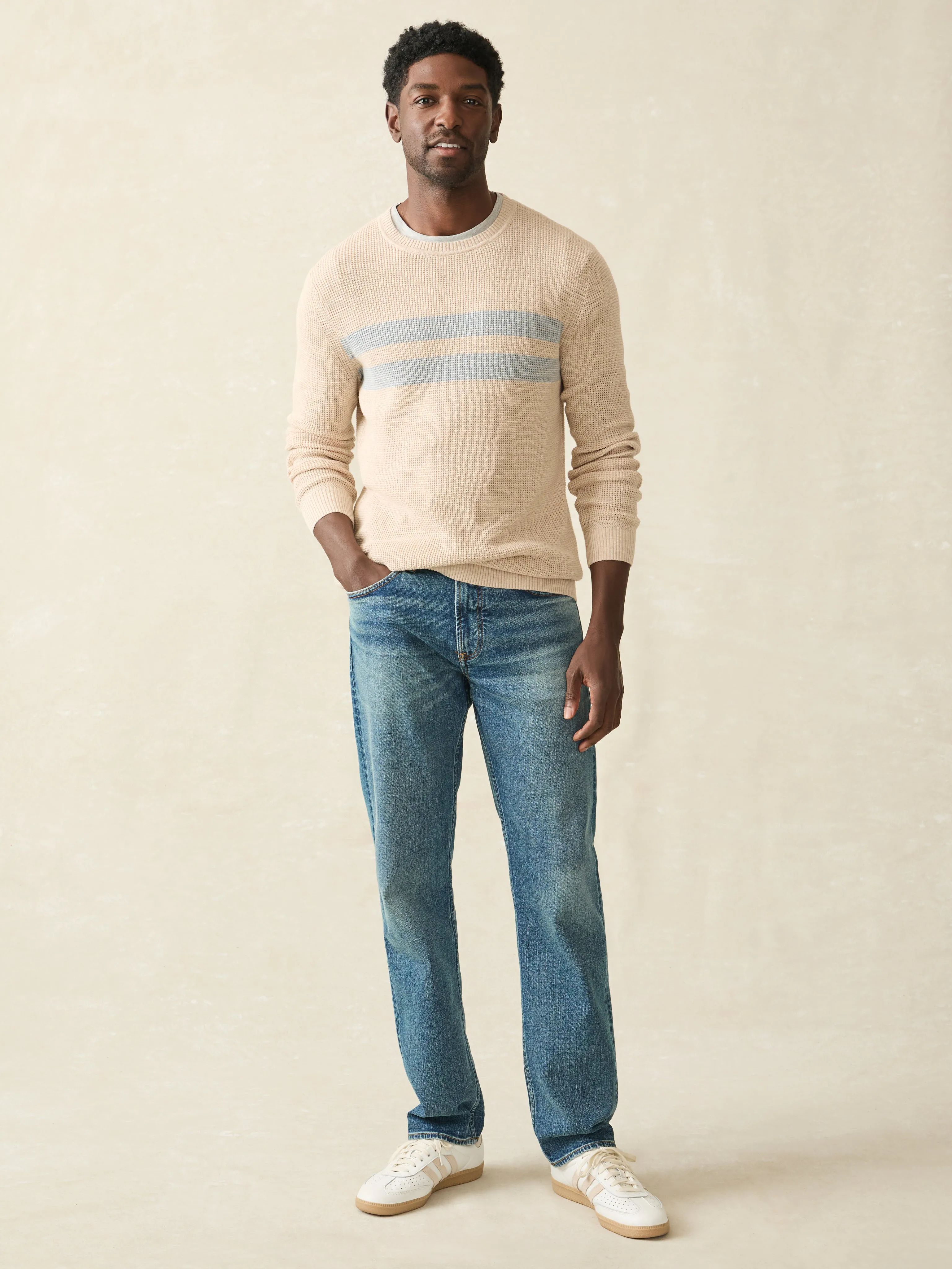 Sunwashed Crewneck Sweater - Dune Natural Surf Stripe sold by Faherty product image thumbnail 4