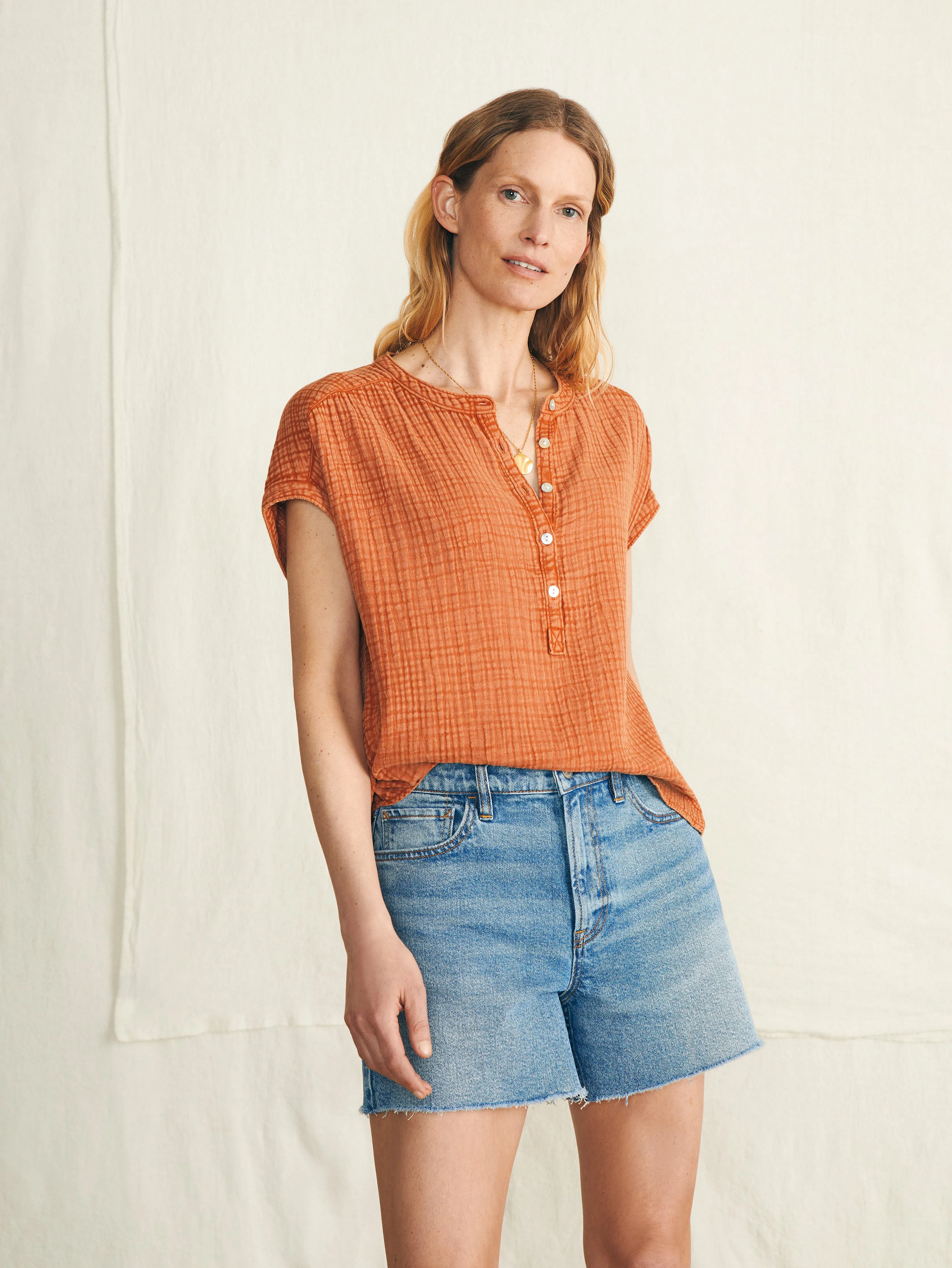 Dream Cotton Gauze Desmond Top - Bombay Brown sold by Faherty product image thumbnail 2