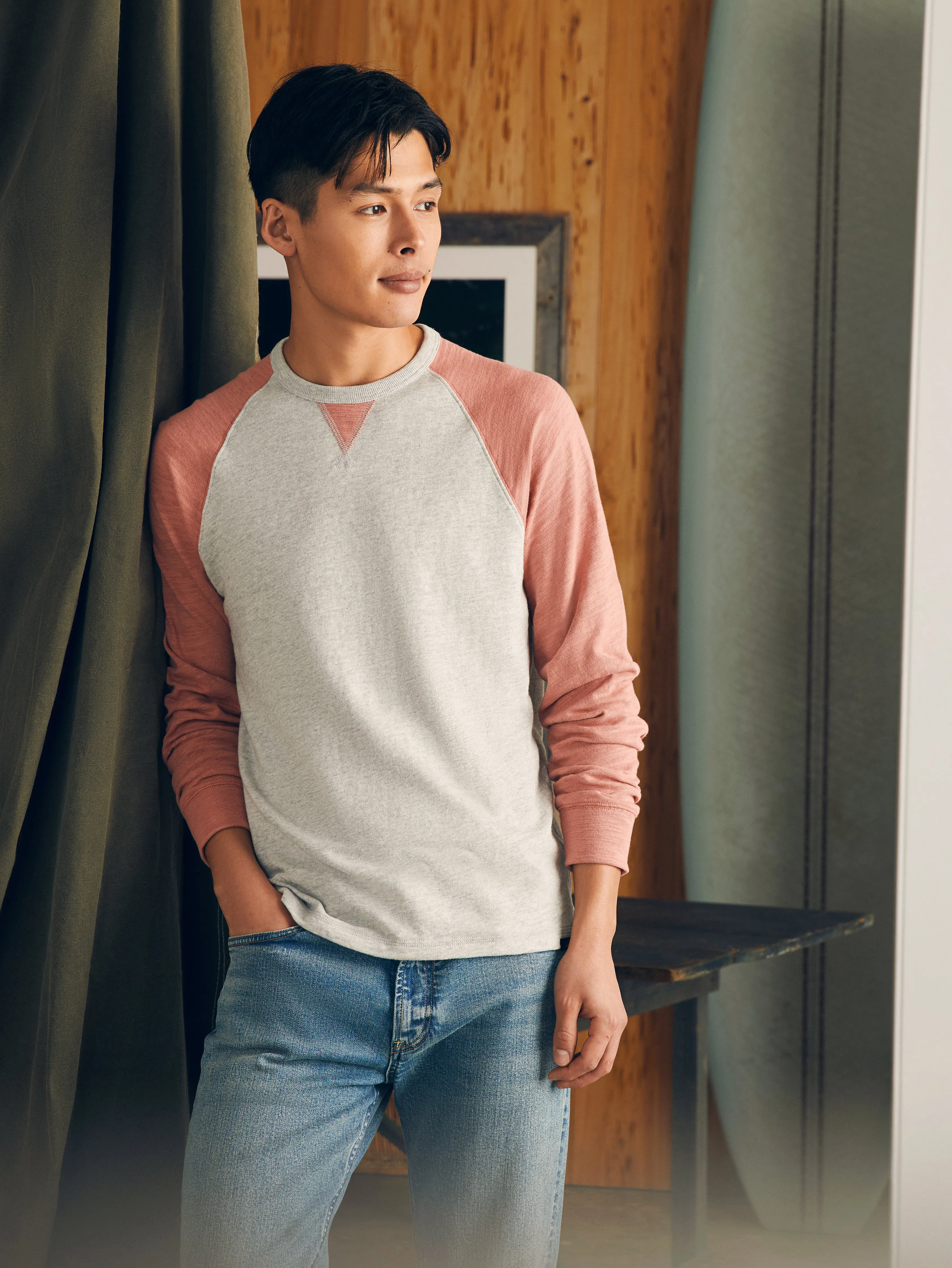 Sunwashed Slub Crew - Light Grey Heather Faded Flag sold by Faherty product image thumbnail 2