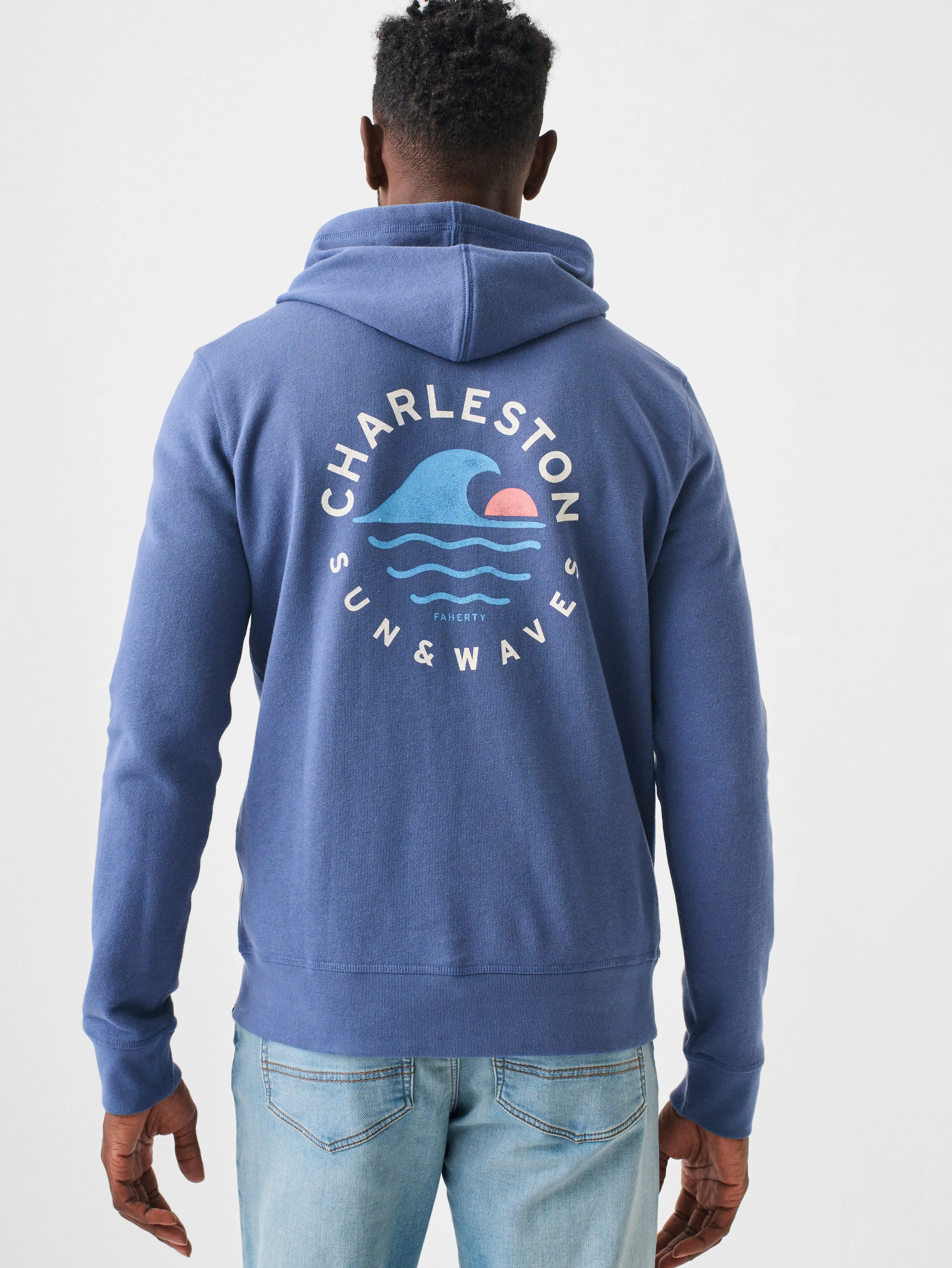 Charleston Long-Sleeve Terry Zip Hoodie - Faded Navy sold by Faherty