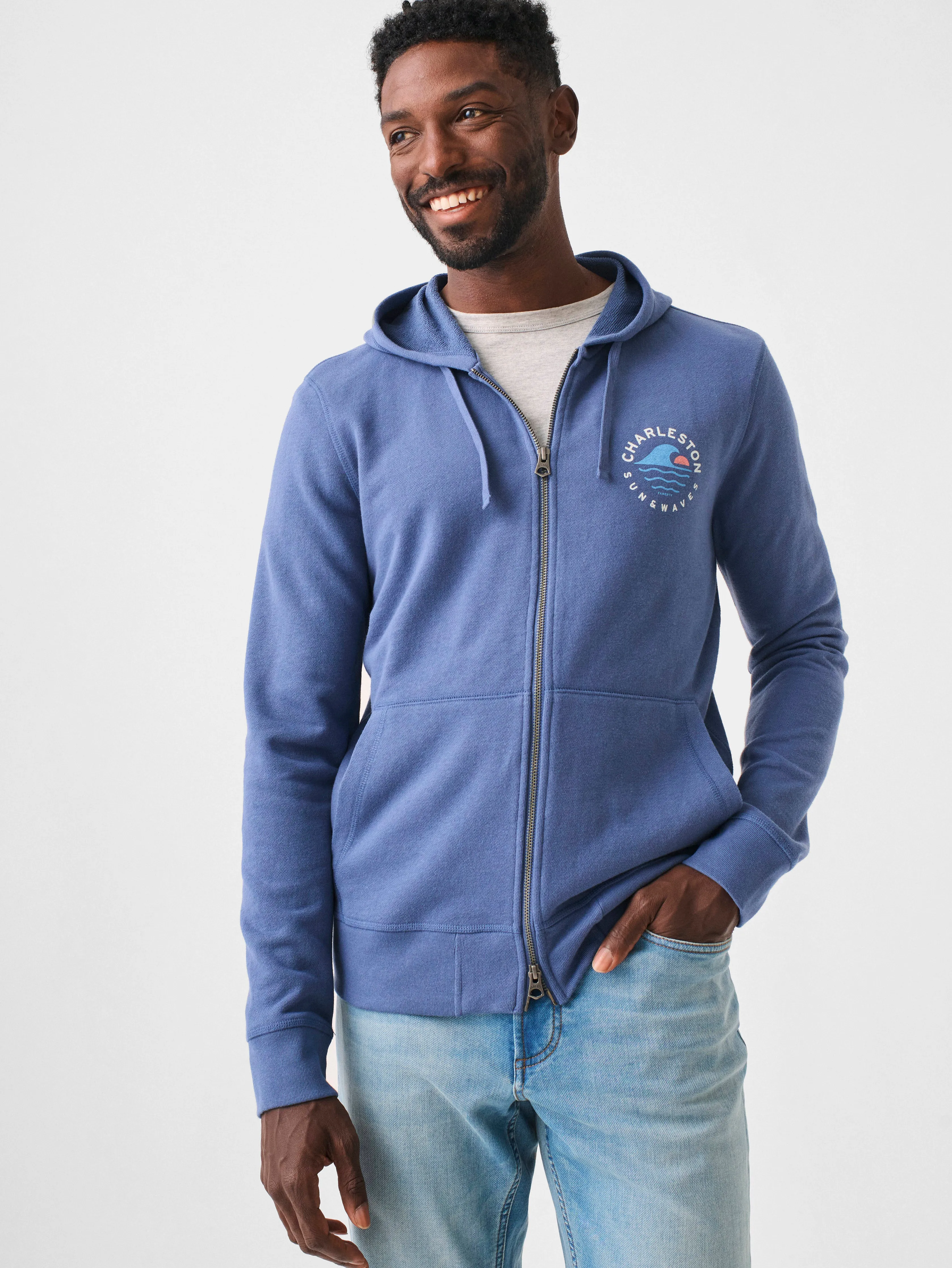 Charleston Long-Sleeve Terry Zip Hoodie - Faded Navy sold by Faherty product image thumbnail 2
