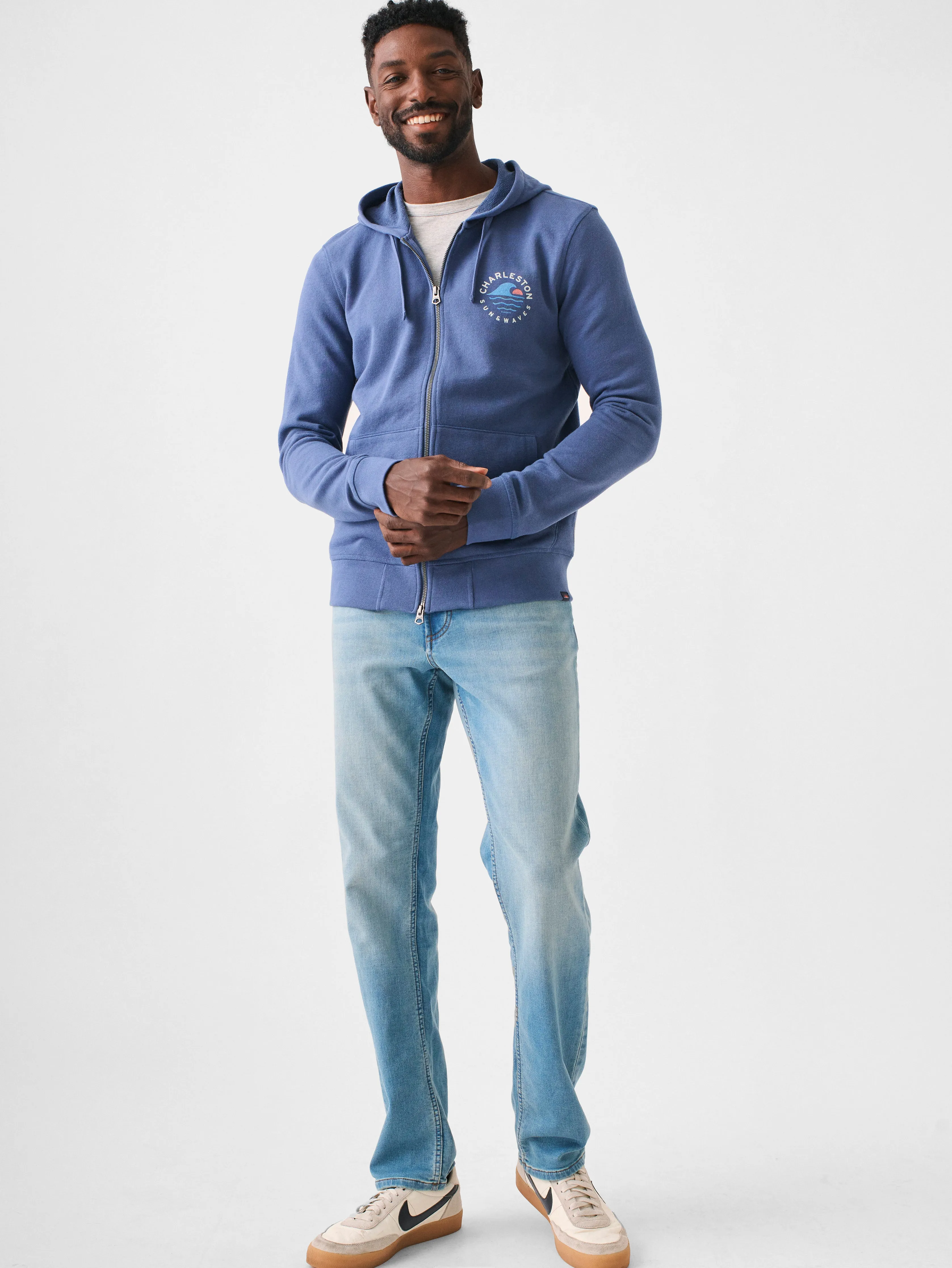 Charleston Long-Sleeve Terry Zip Hoodie - Faded Navy sold by Faherty product image thumbnail 3