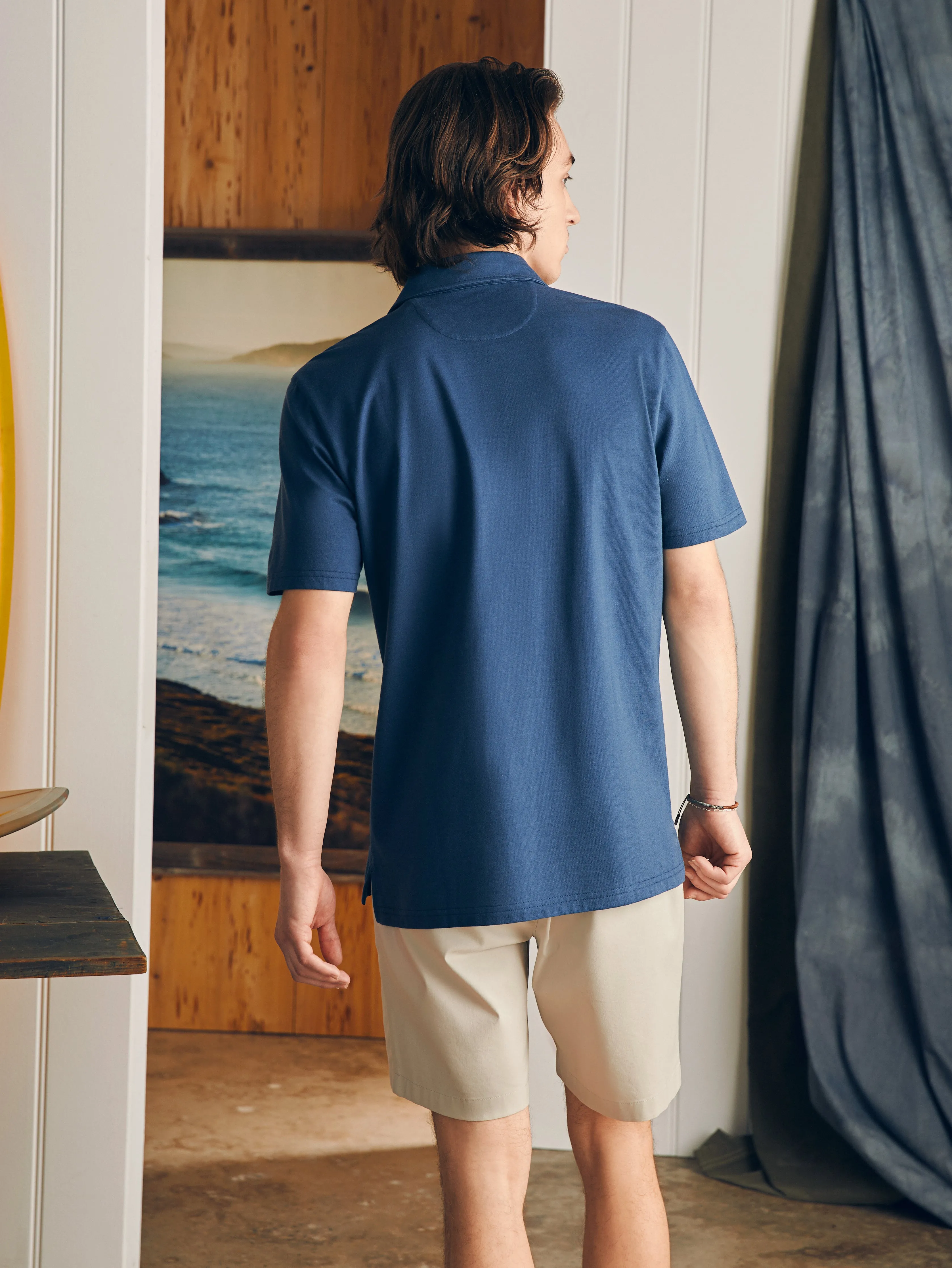 Movement™ Short-Sleeve Pique Polo Shirt - Navy Depere Stripe sold by Faherty product image thumbnail 5