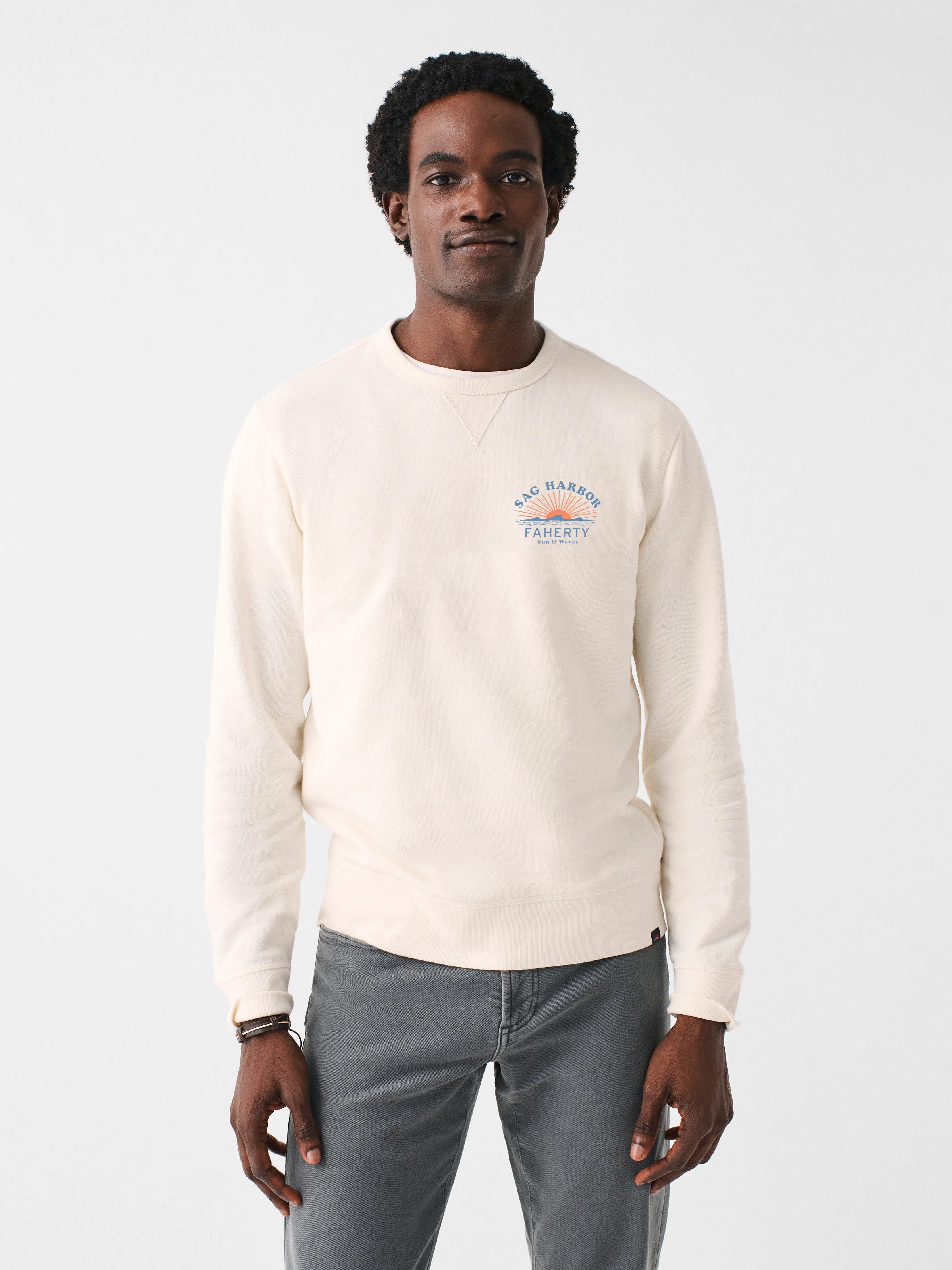 Sag Harbor Long-Sleeve Terry Crewneck - Solar White sold by Faherty product image thumbnail 2