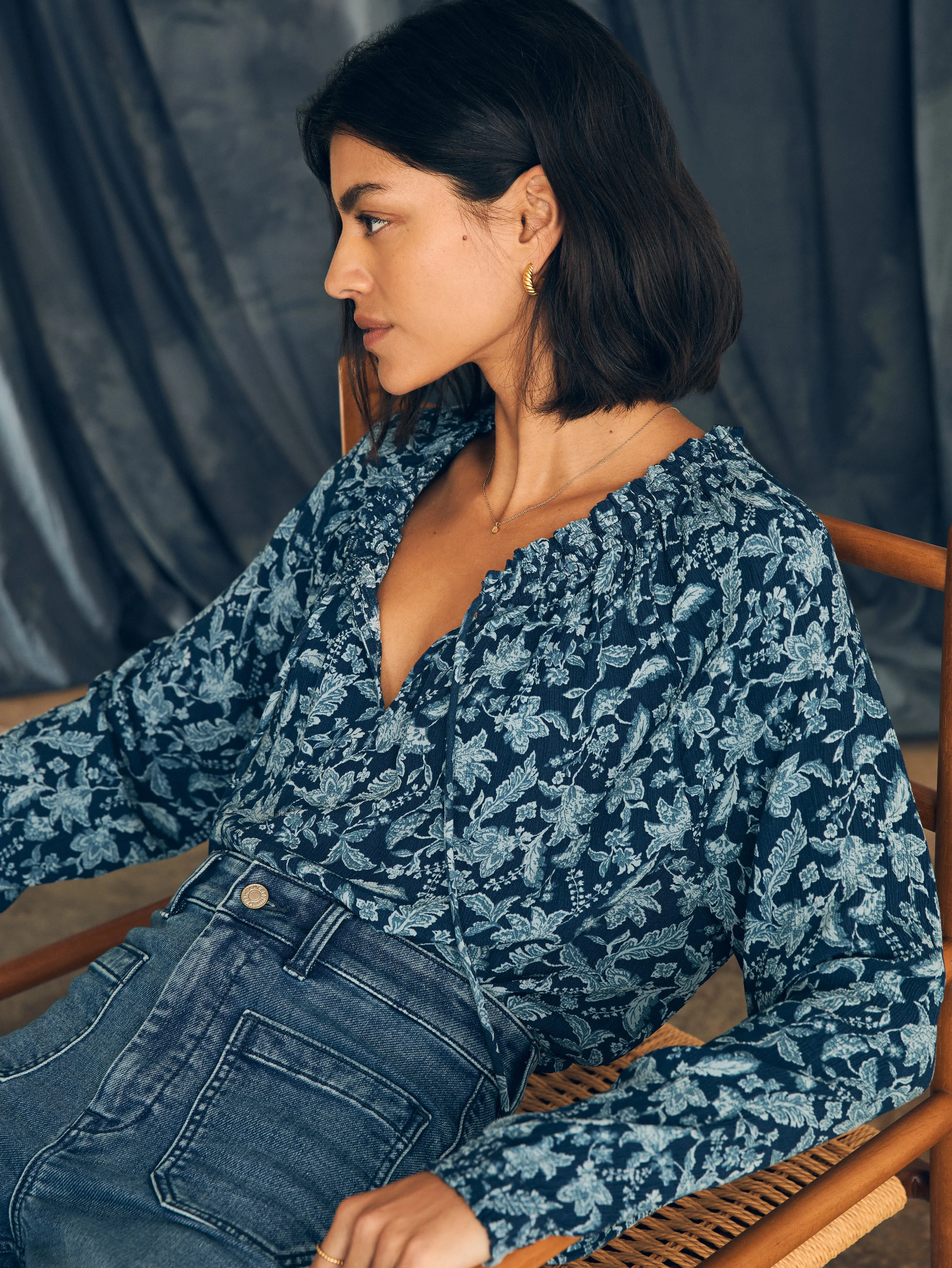 Emery Blouse - Blue Esna Floral sold by Faherty product image thumbnail 3