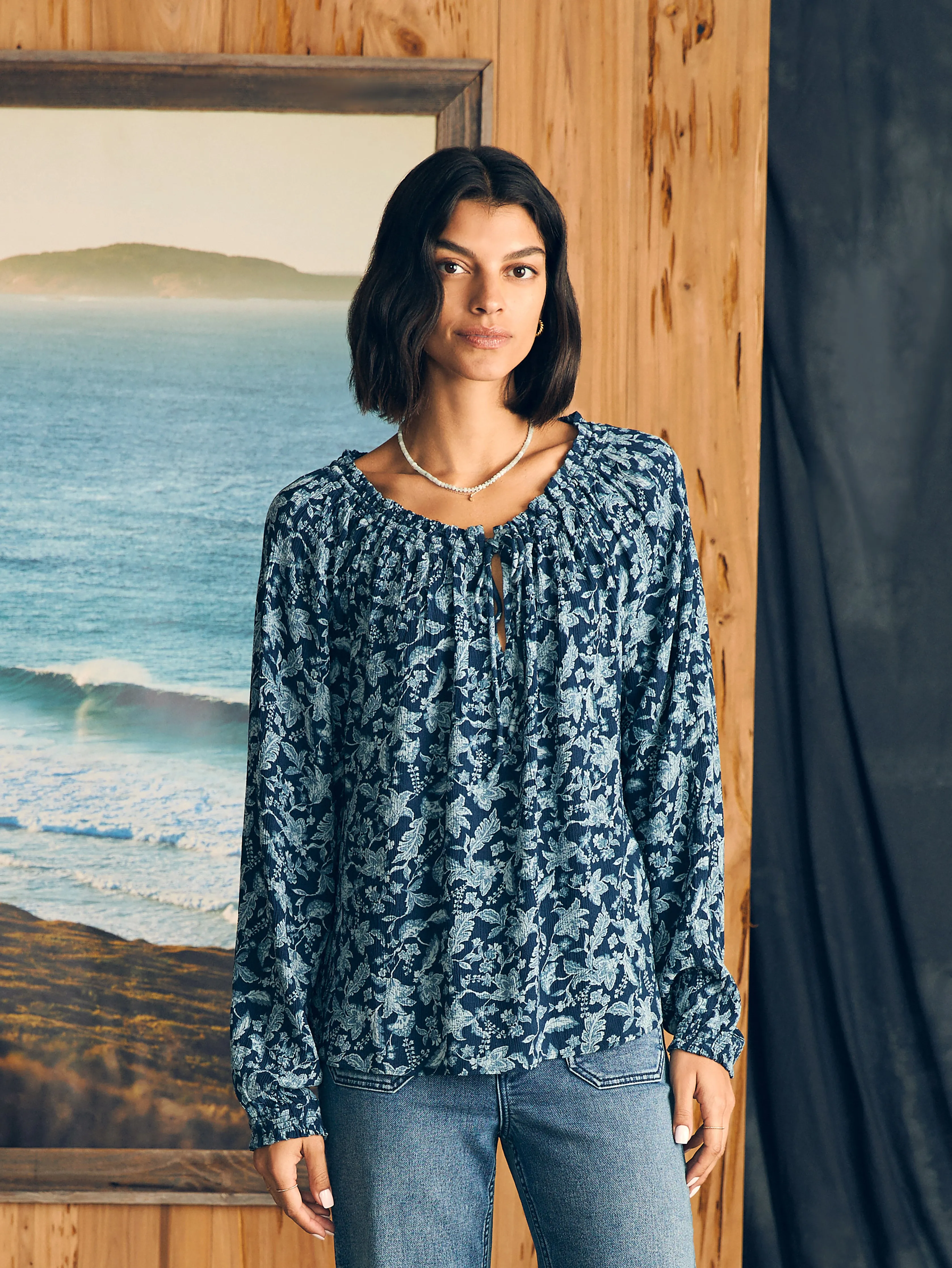 Emery Blouse - Blue Esna Floral sold by Faherty product image thumbnail 4