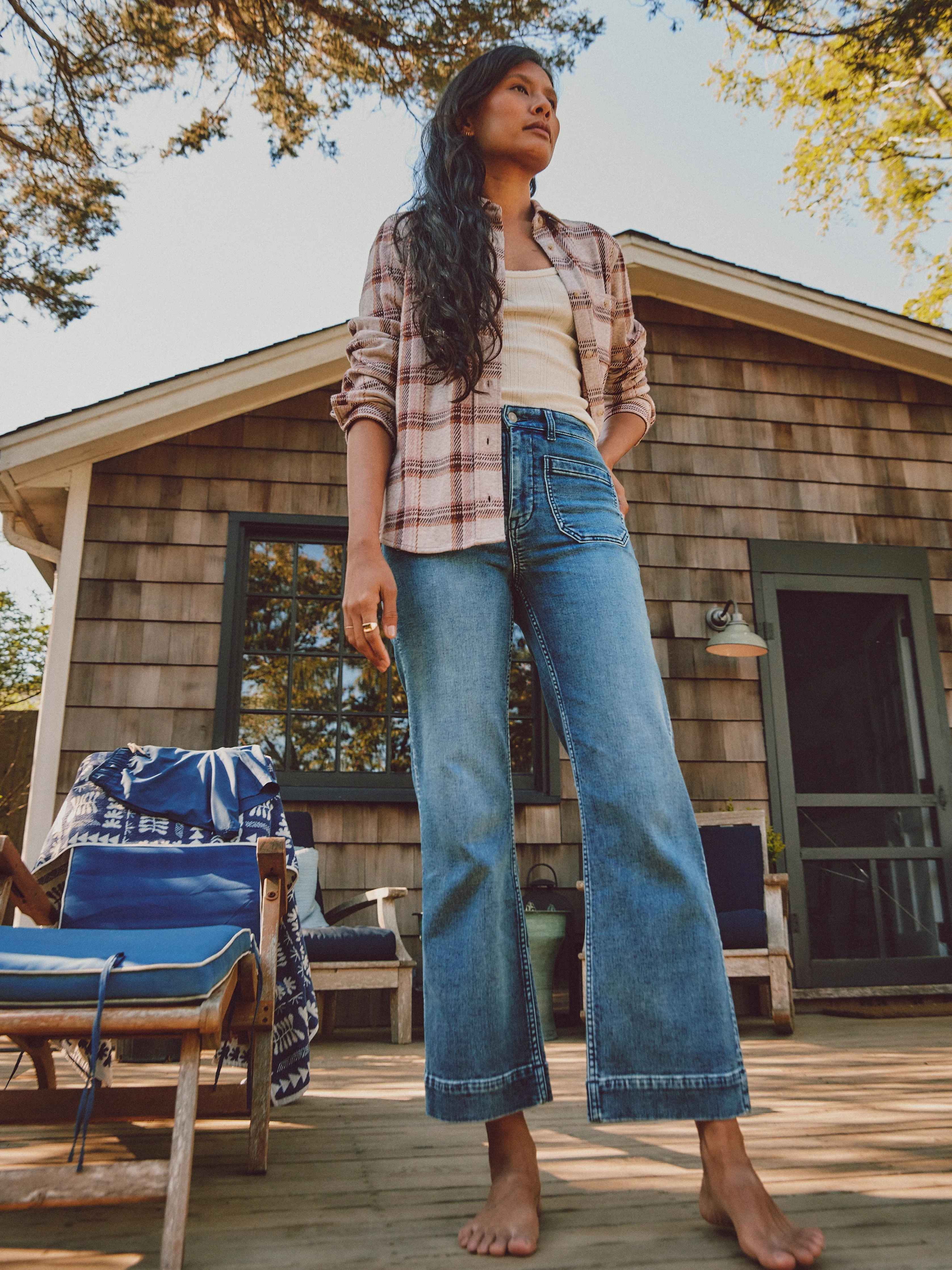 Stretch Terry Patch Pocket Ankle Pant - Riverton Wash sold by Faherty