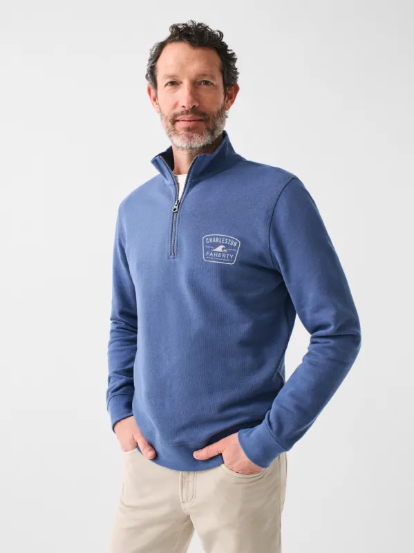 Charleston Long-Sleeve Terry Quarter Zip - Faded Navy sold by Faherty