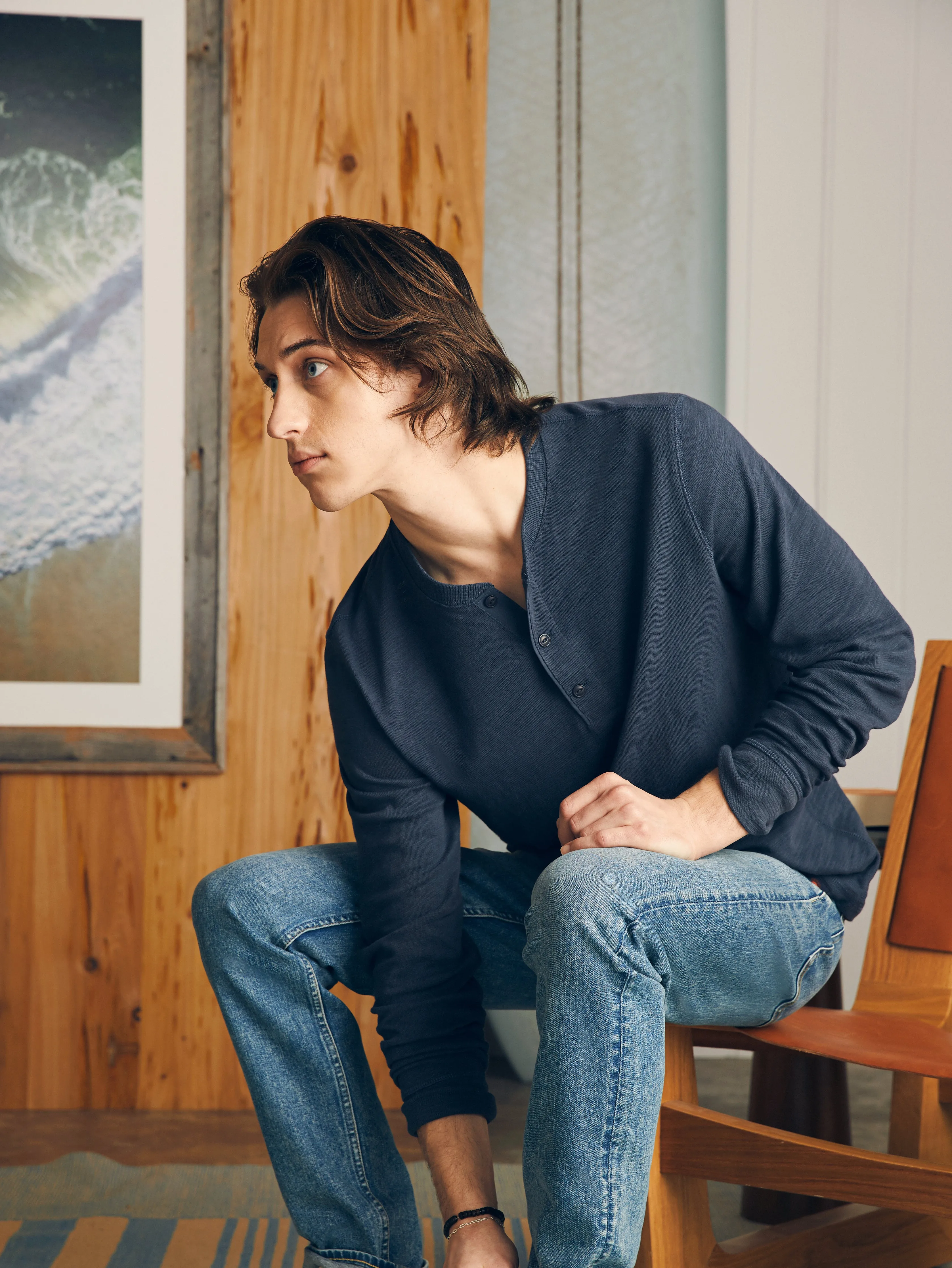 Sunwashed Slub Henley (Tall) - Blue Nights sold by Faherty