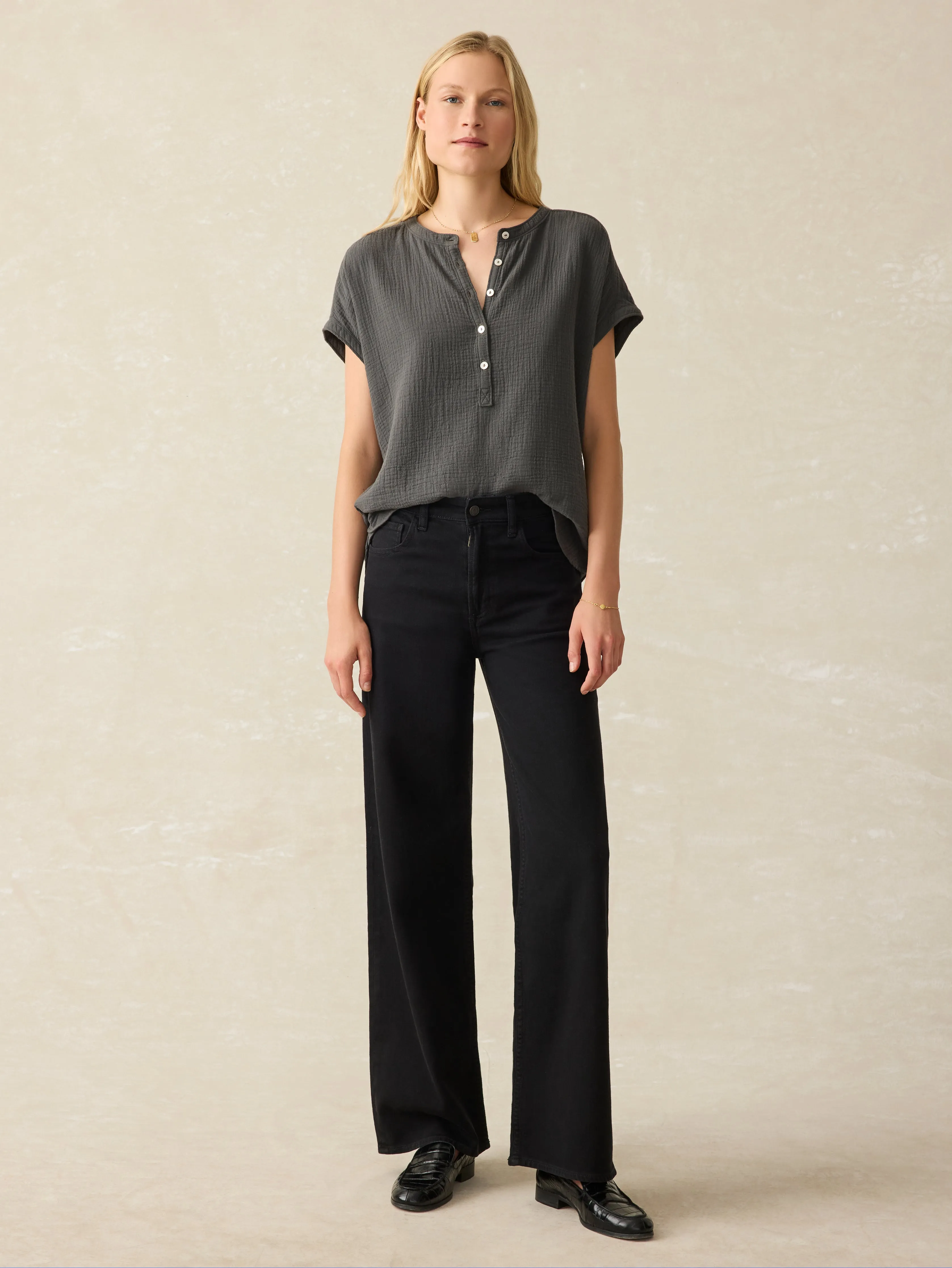 Dream Cotton Gauze Desmond Blouse - Washed Black sold by Faherty product image thumbnail 4