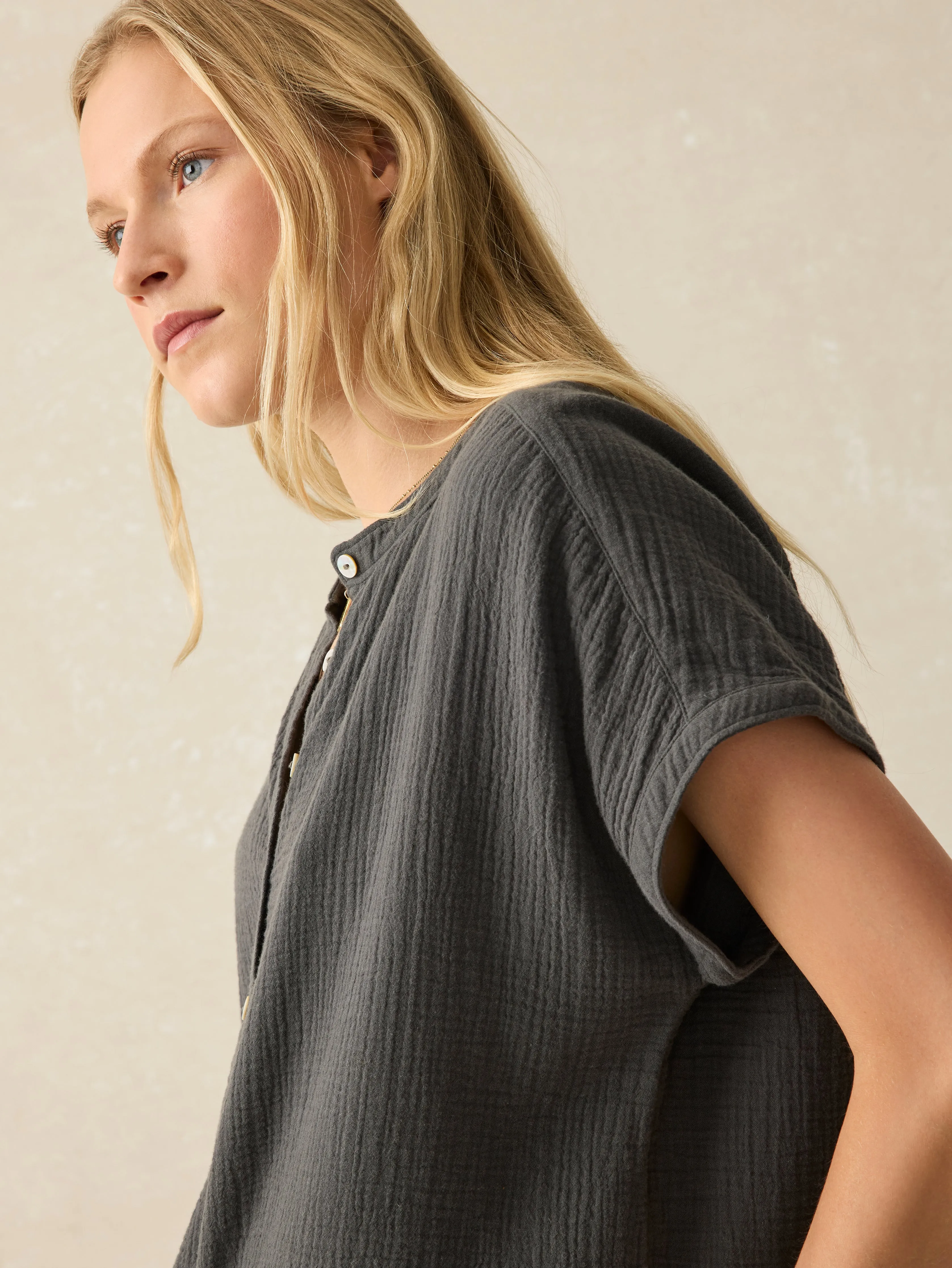 Dream Cotton Gauze Desmond Blouse - Washed Black sold by Faherty product image thumbnail 2