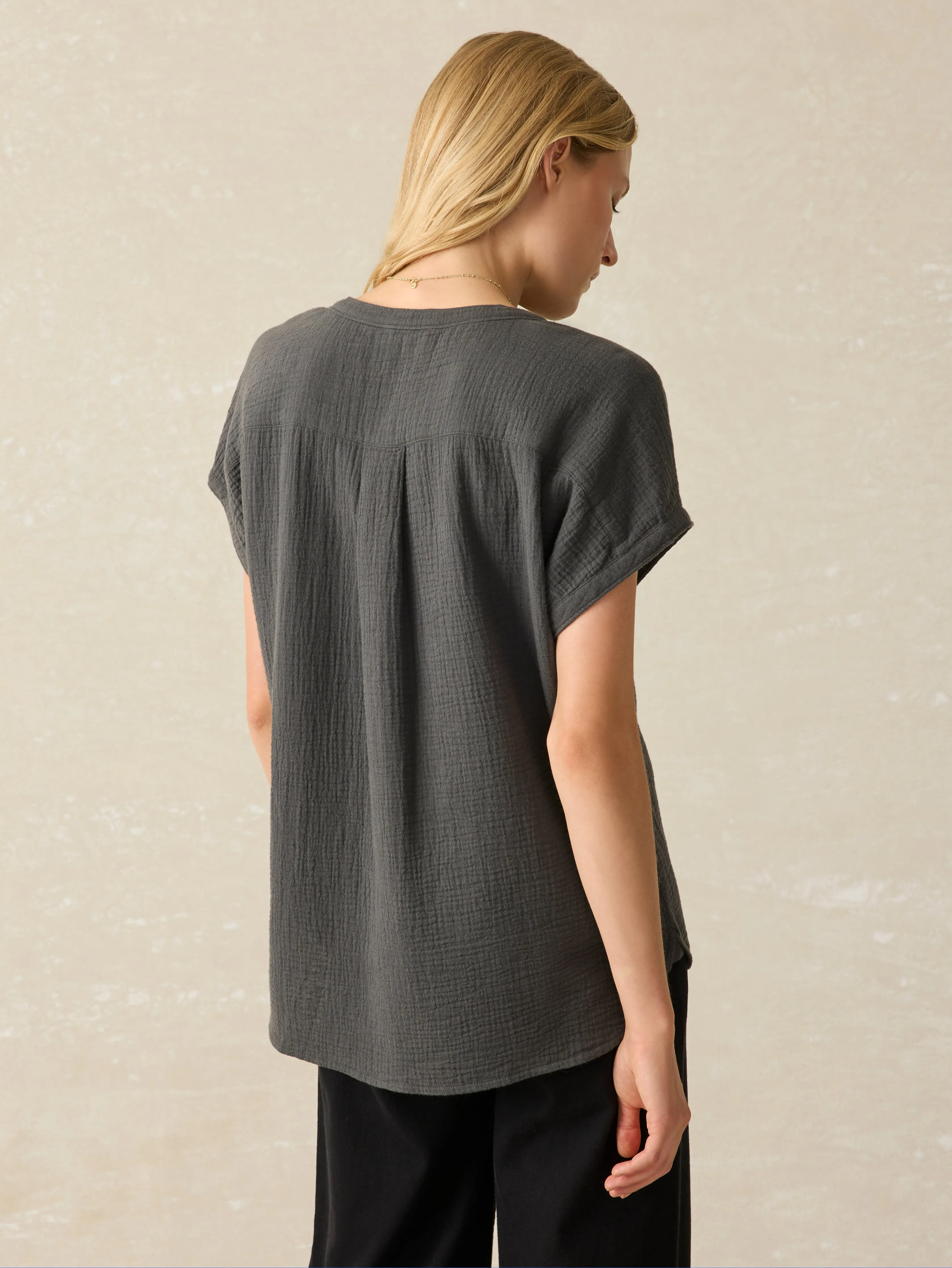 Dream Cotton Gauze Desmond Blouse - Washed Black sold by Faherty product image thumbnail 5