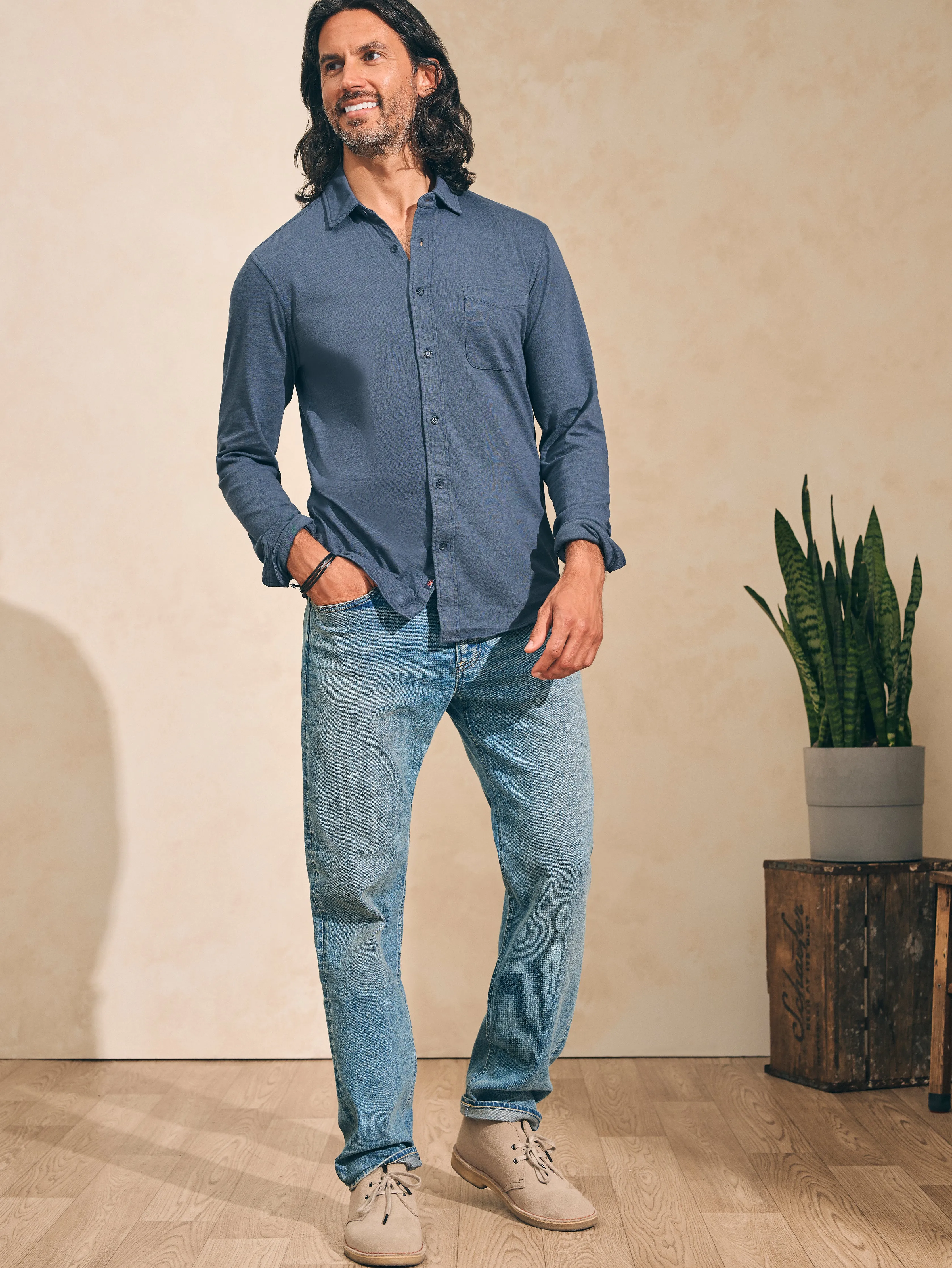 Sunwashed Knit Shirt (Single Pocket) - Dune Navy sold by Faherty product image thumbnail 3