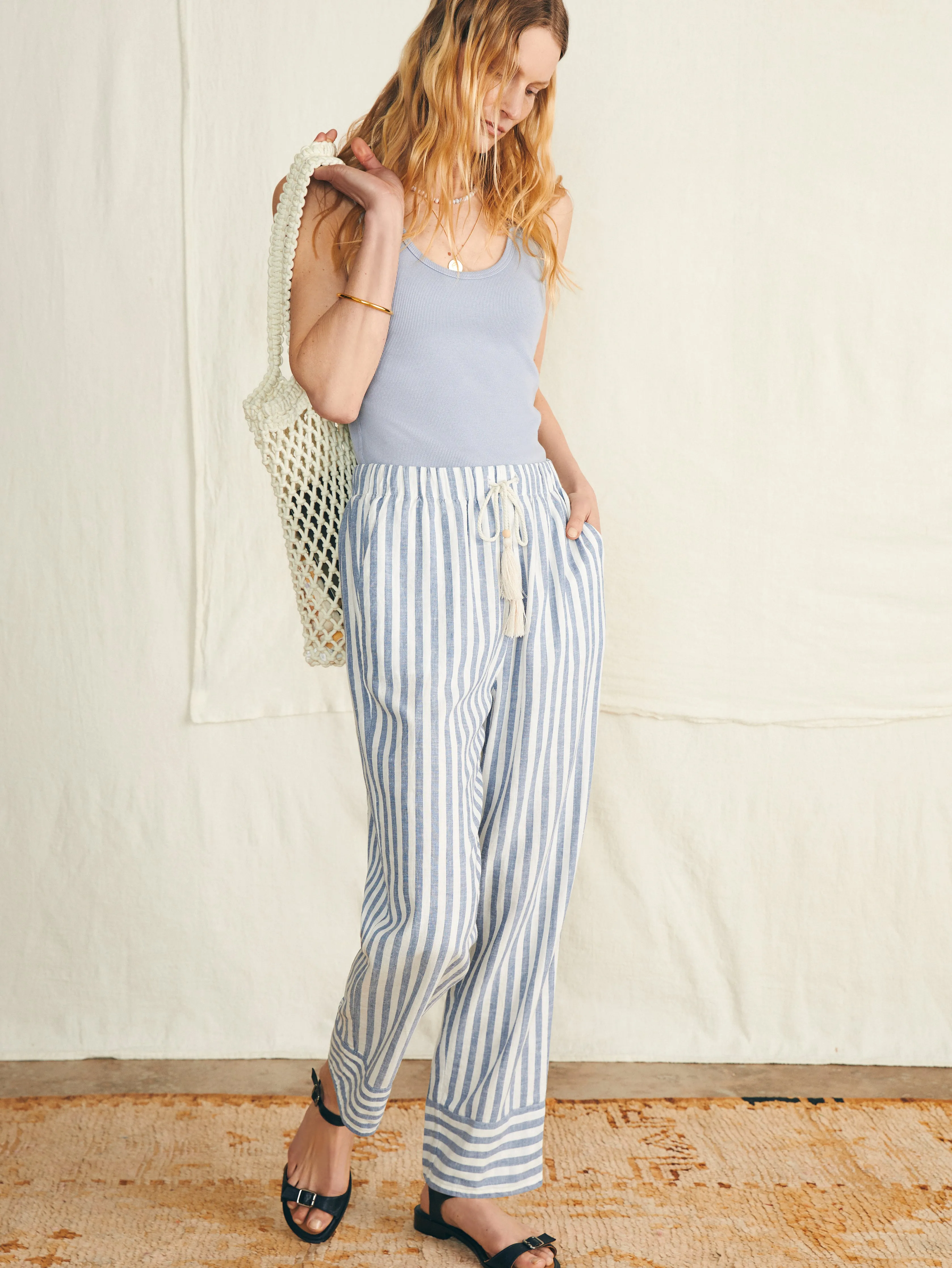 Pacific Beach Linen Pant - Blue Lucy Stripe sold by Faherty product image thumbnail 3