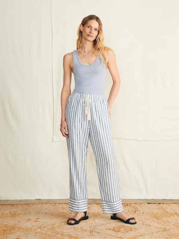 Pacific Beach Linen Pant - Blue Lucy Stripe sold by Faherty