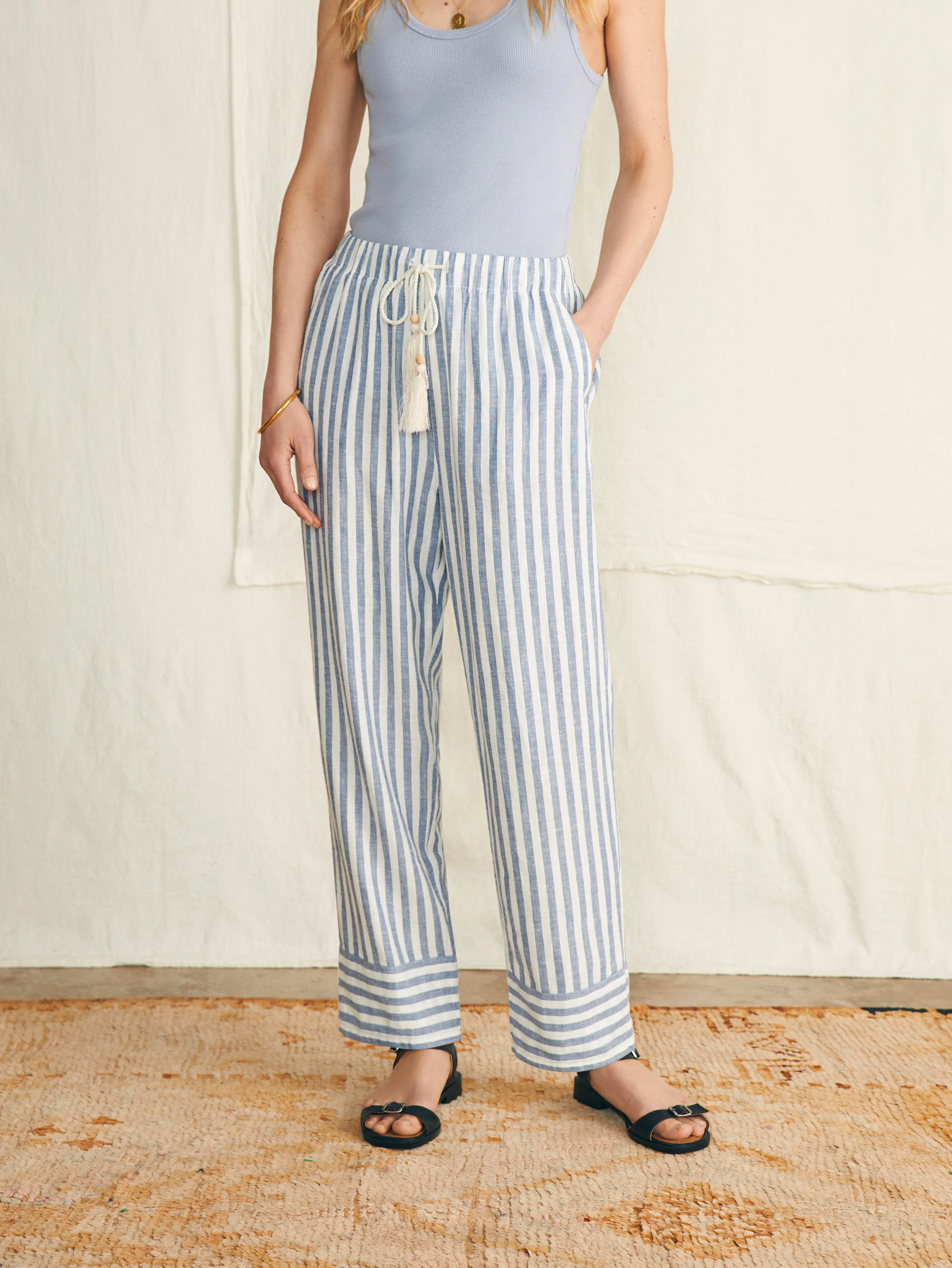 Pacific Beach Linen Pant - Blue Lucy Stripe sold by Faherty product image thumbnail 4