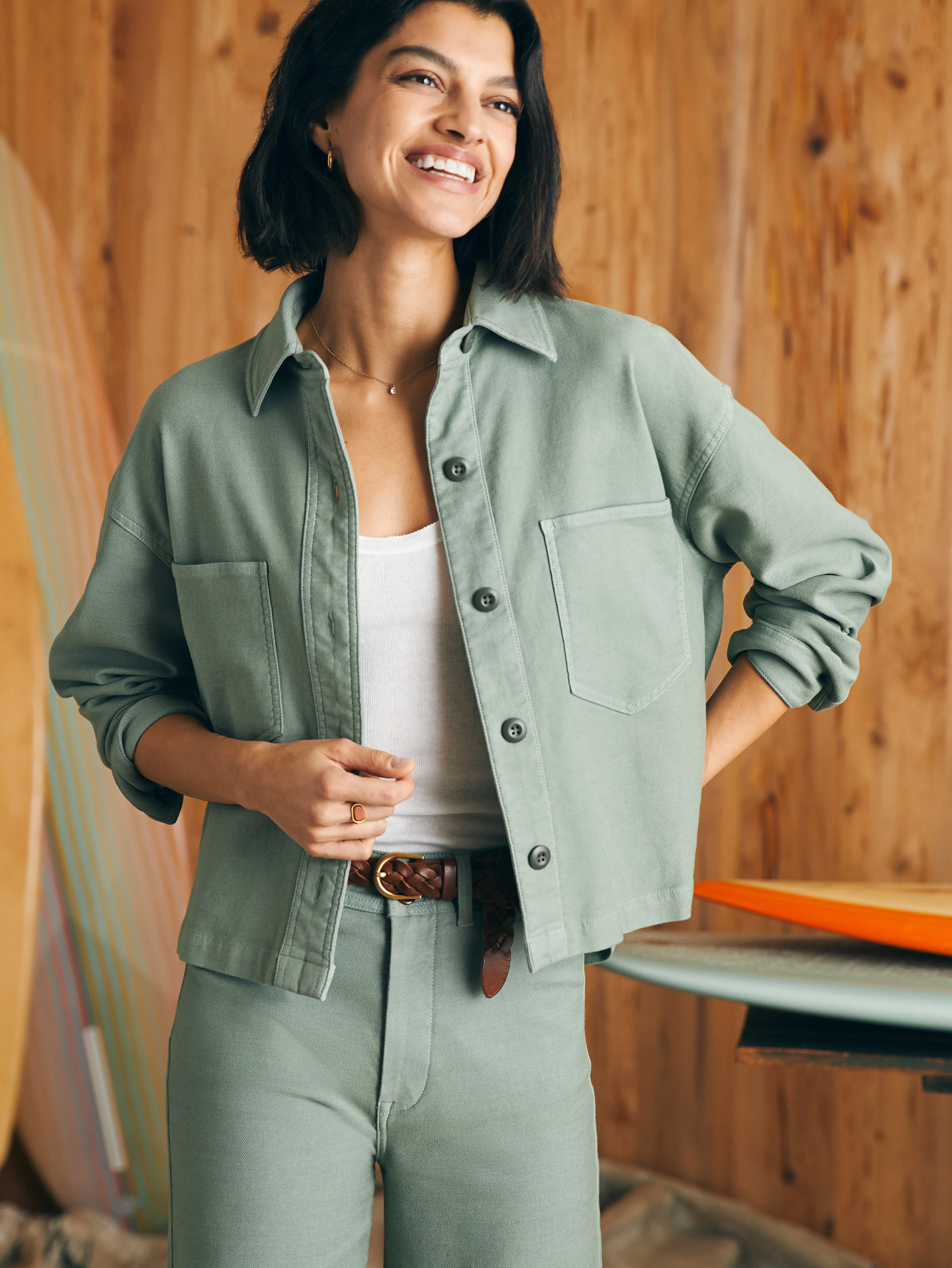 Stretch Terry Overshirt - Coastal Sage sold by Faherty product image thumbnail 3