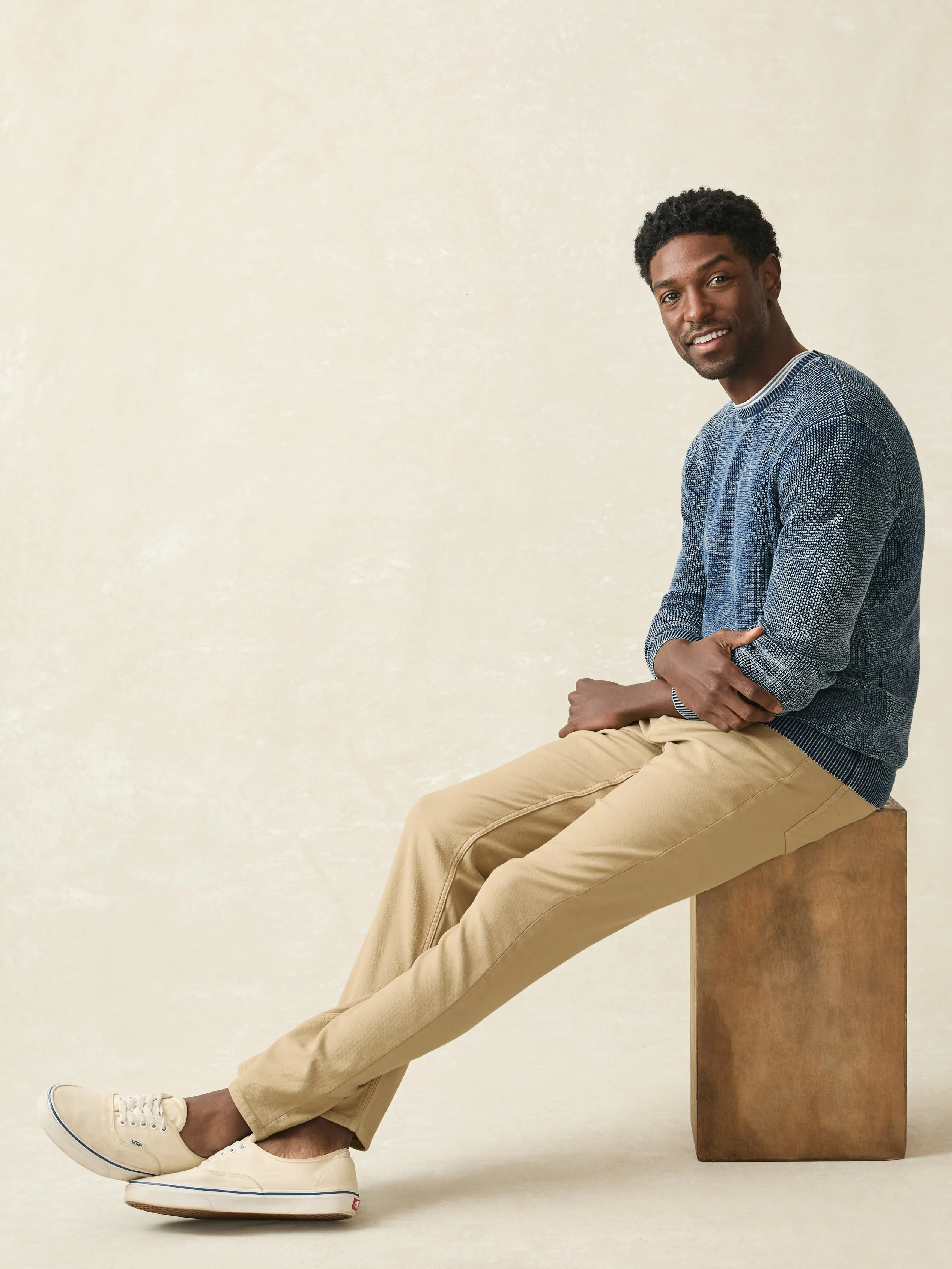 Sunwashed Crewneck Sweater - Indigo Storm Wash sold by Faherty