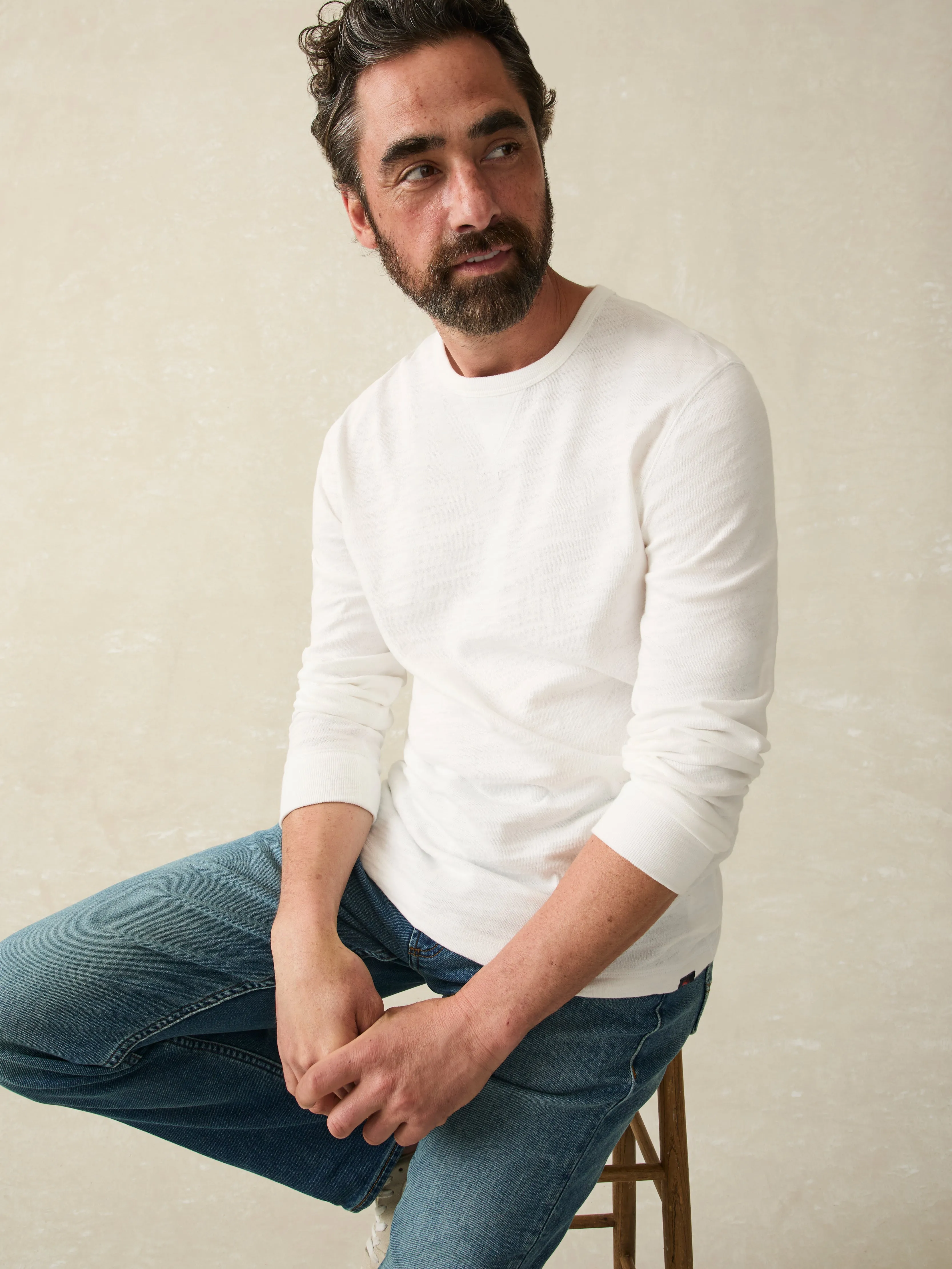 Sunwashed Slub Crew (Tall) - White sold by Faherty