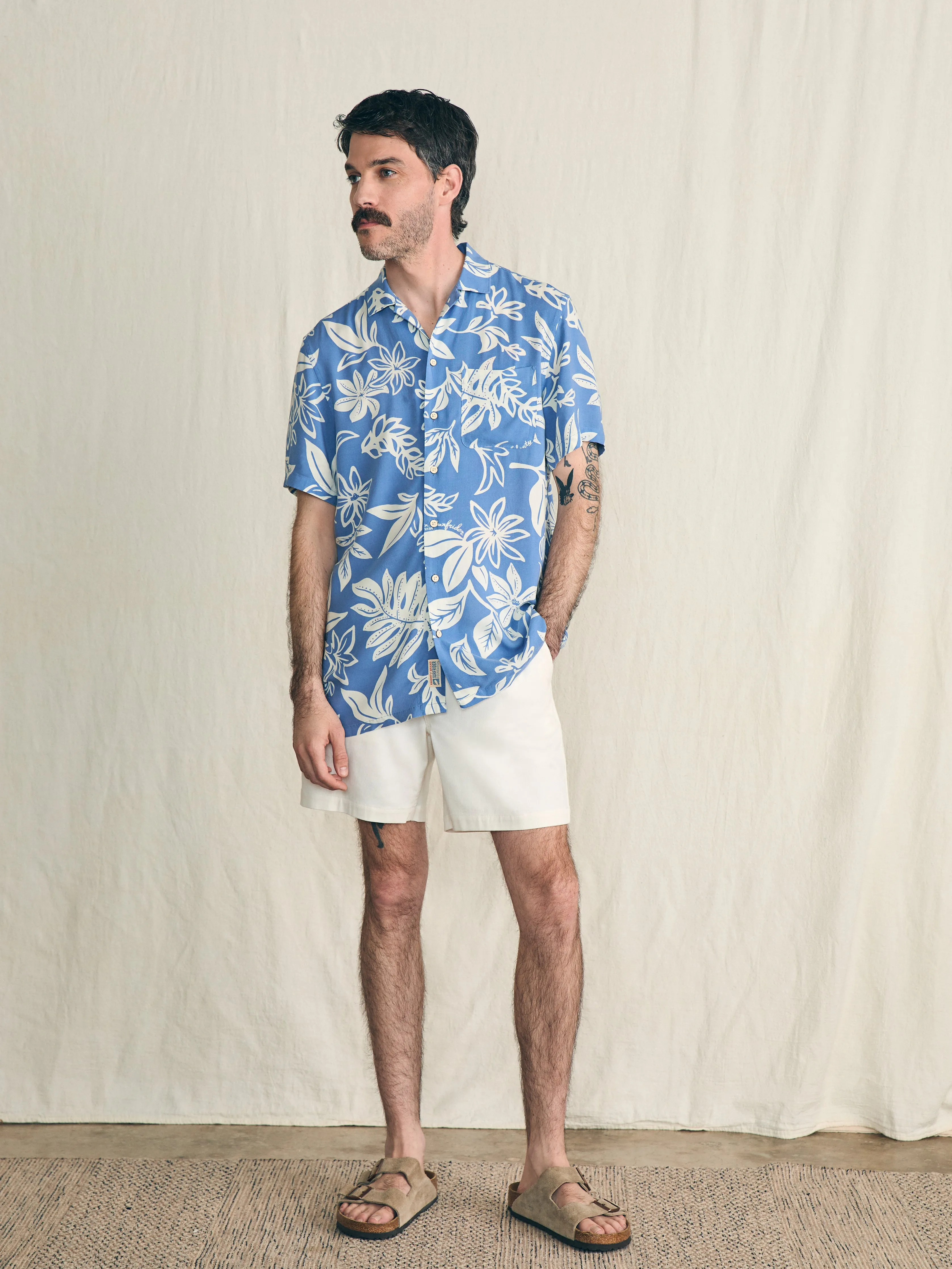Short-Sleeve Surfrider Rayon Camp Shirt - Sky Floral sold by Faherty product image thumbnail 5