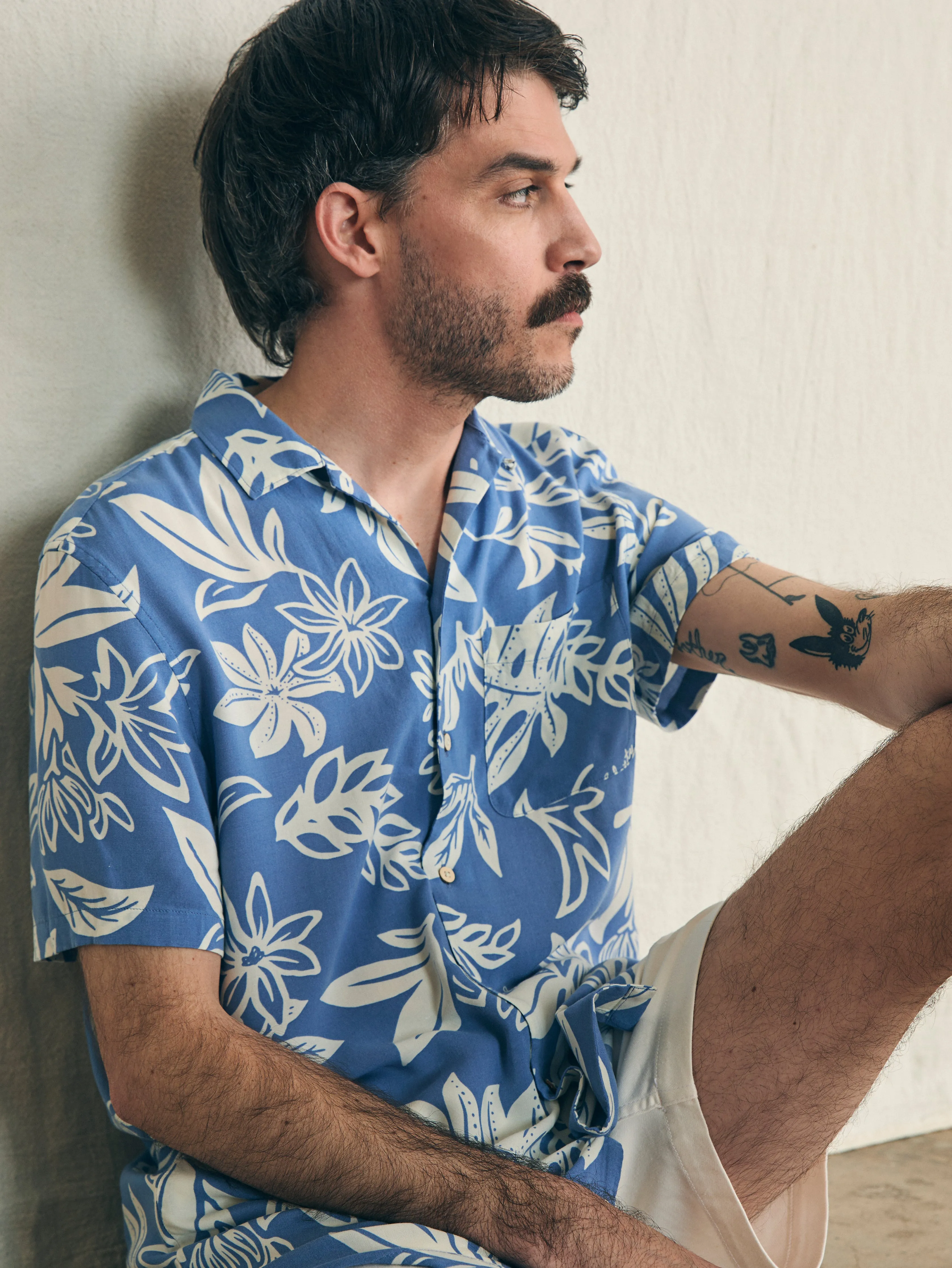 Short-Sleeve Surfrider Rayon Camp Shirt - Sky Floral sold by Faherty product image thumbnail 4