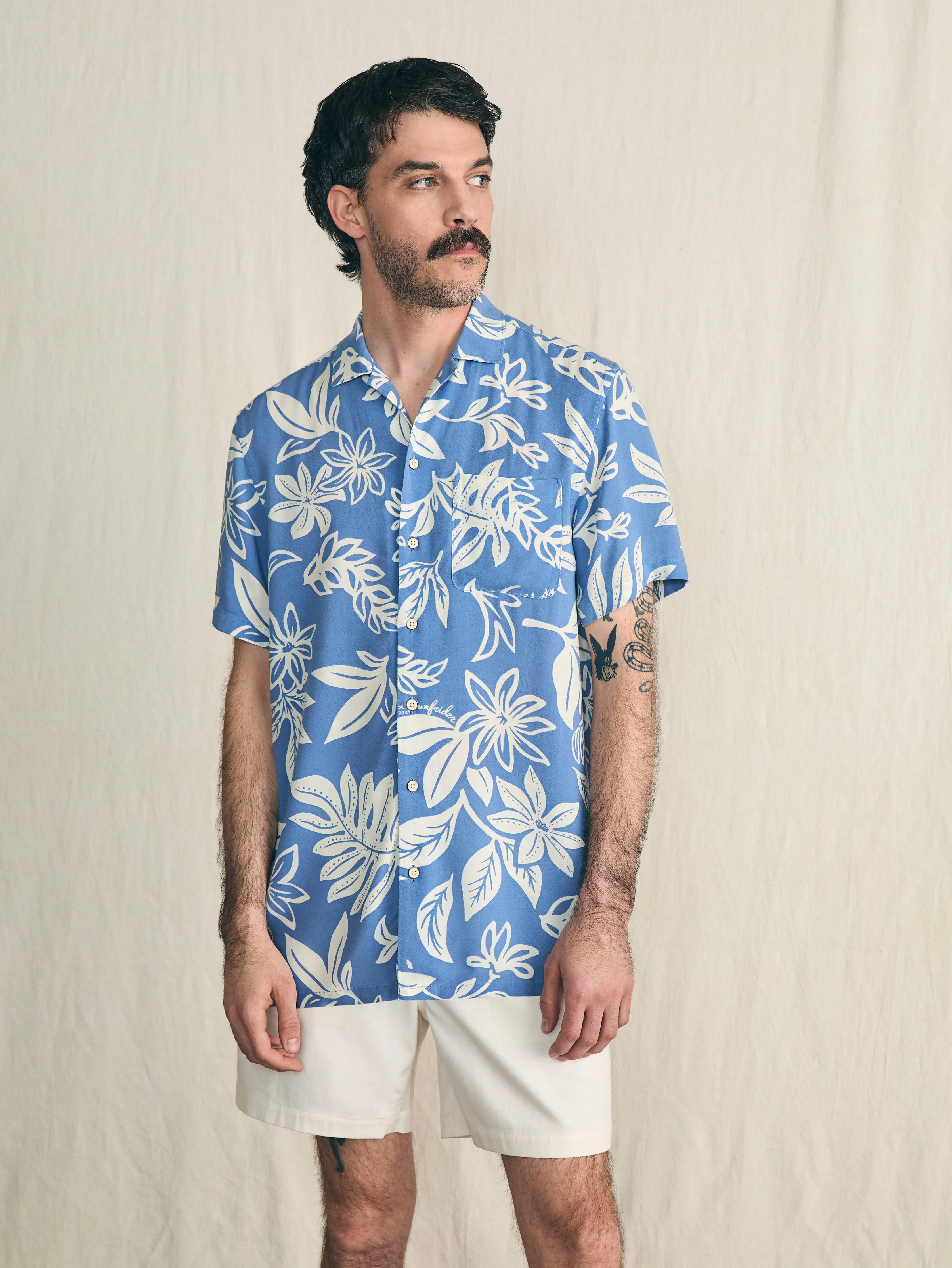 Short-Sleeve Surfrider Rayon Camp Shirt - Sky Floral sold by Faherty