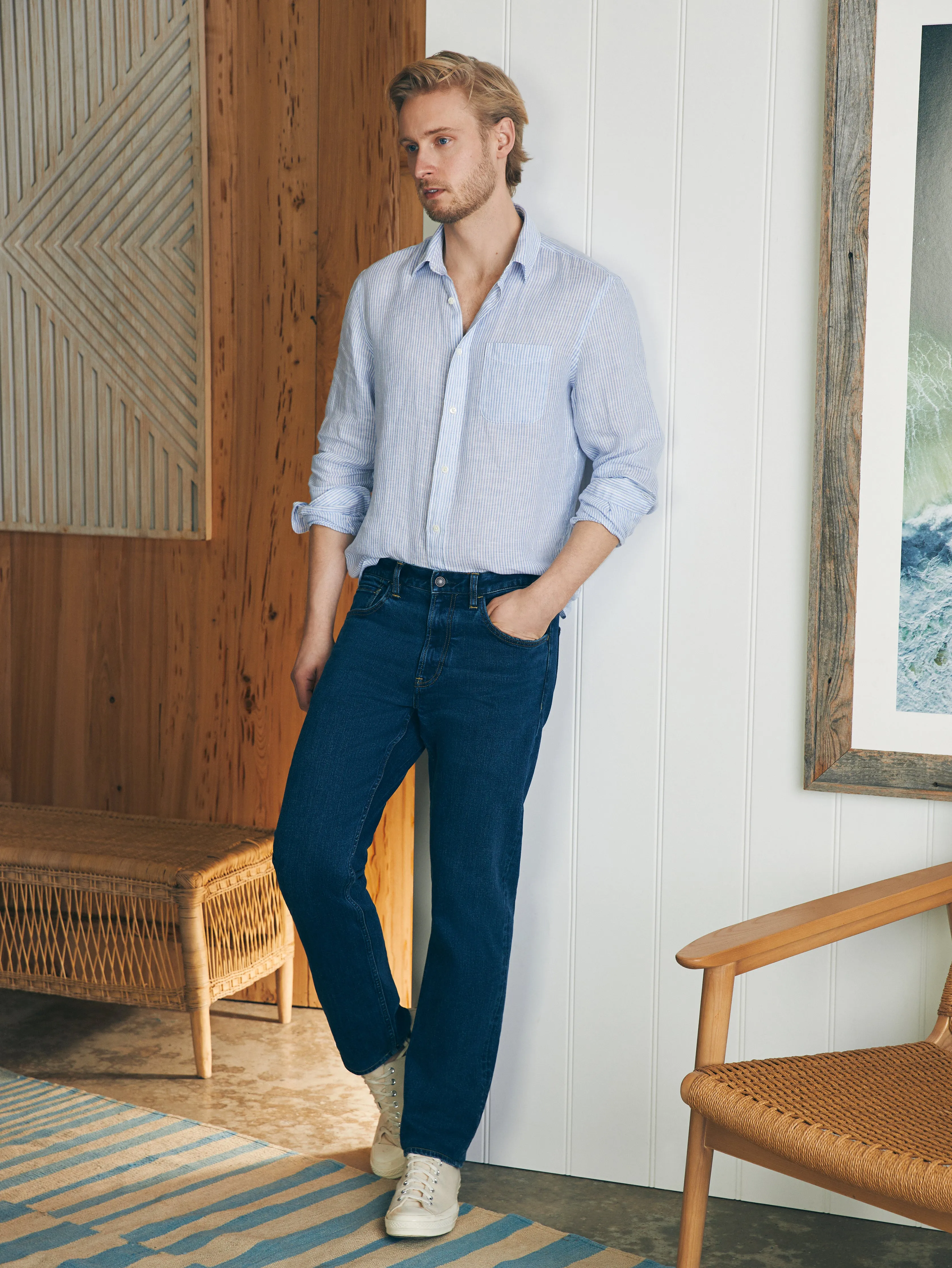 Organic Cotton Slim Straight Denim (32" Inseam) - Cove Point Wash sold by Faherty product image thumbnail 3