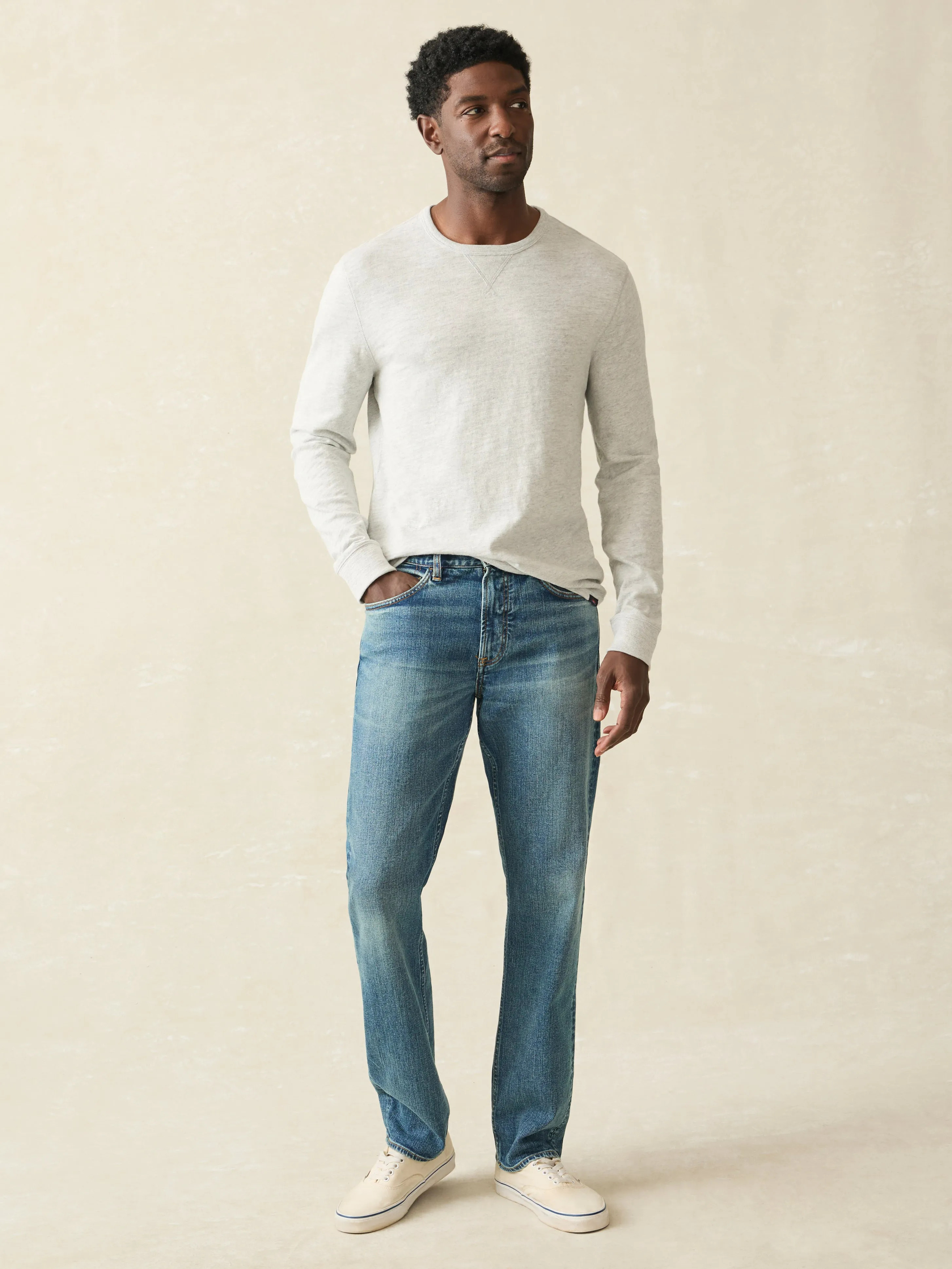 Sunwashed Slub Crew - Light Grey Heather sold by Faherty product image thumbnail 4