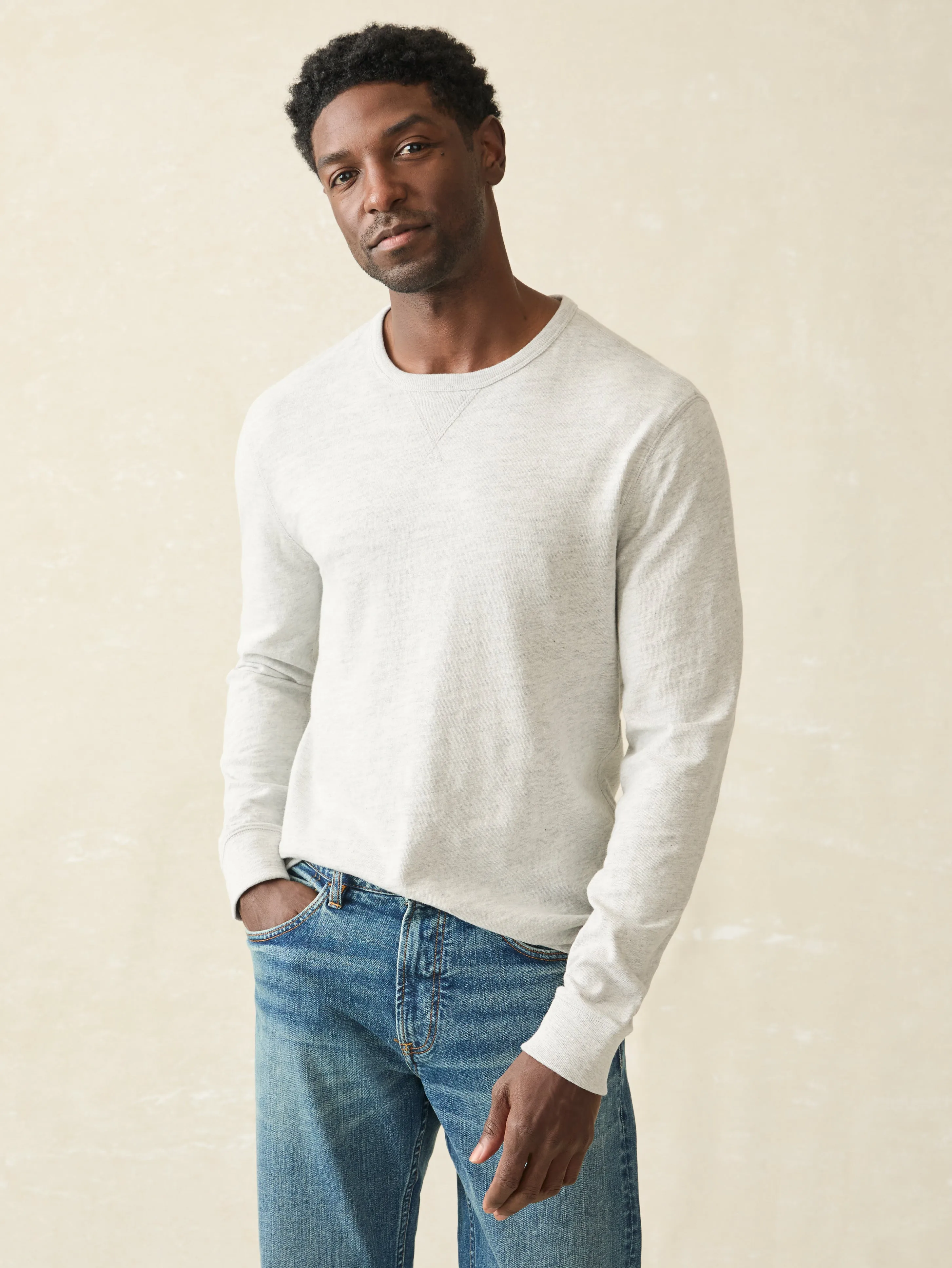 Sunwashed Slub Crew - Light Grey Heather sold by Faherty