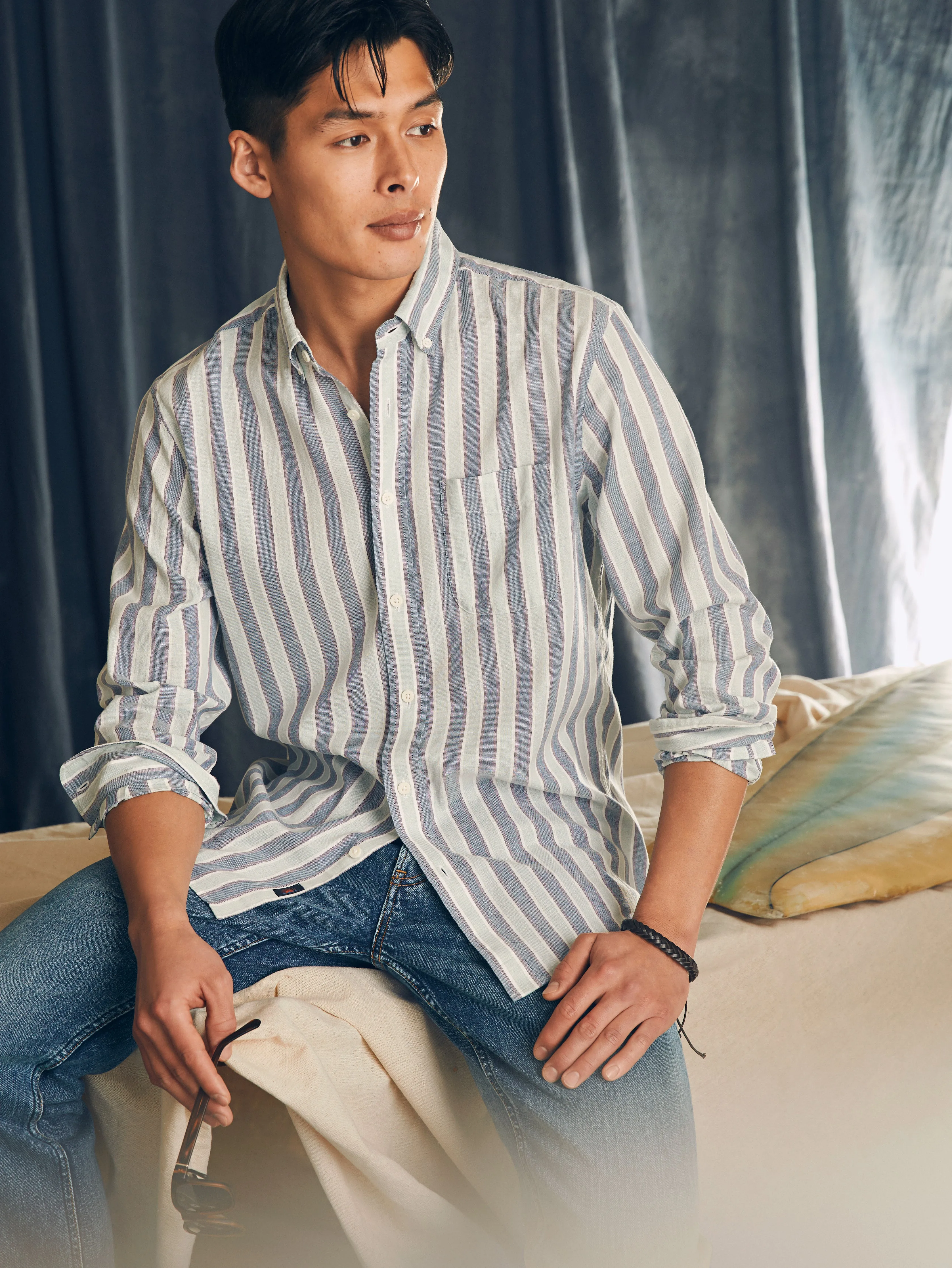 Supima Oxford Shirt - Coastal Skies Stripe sold by Faherty product image thumbnail 2