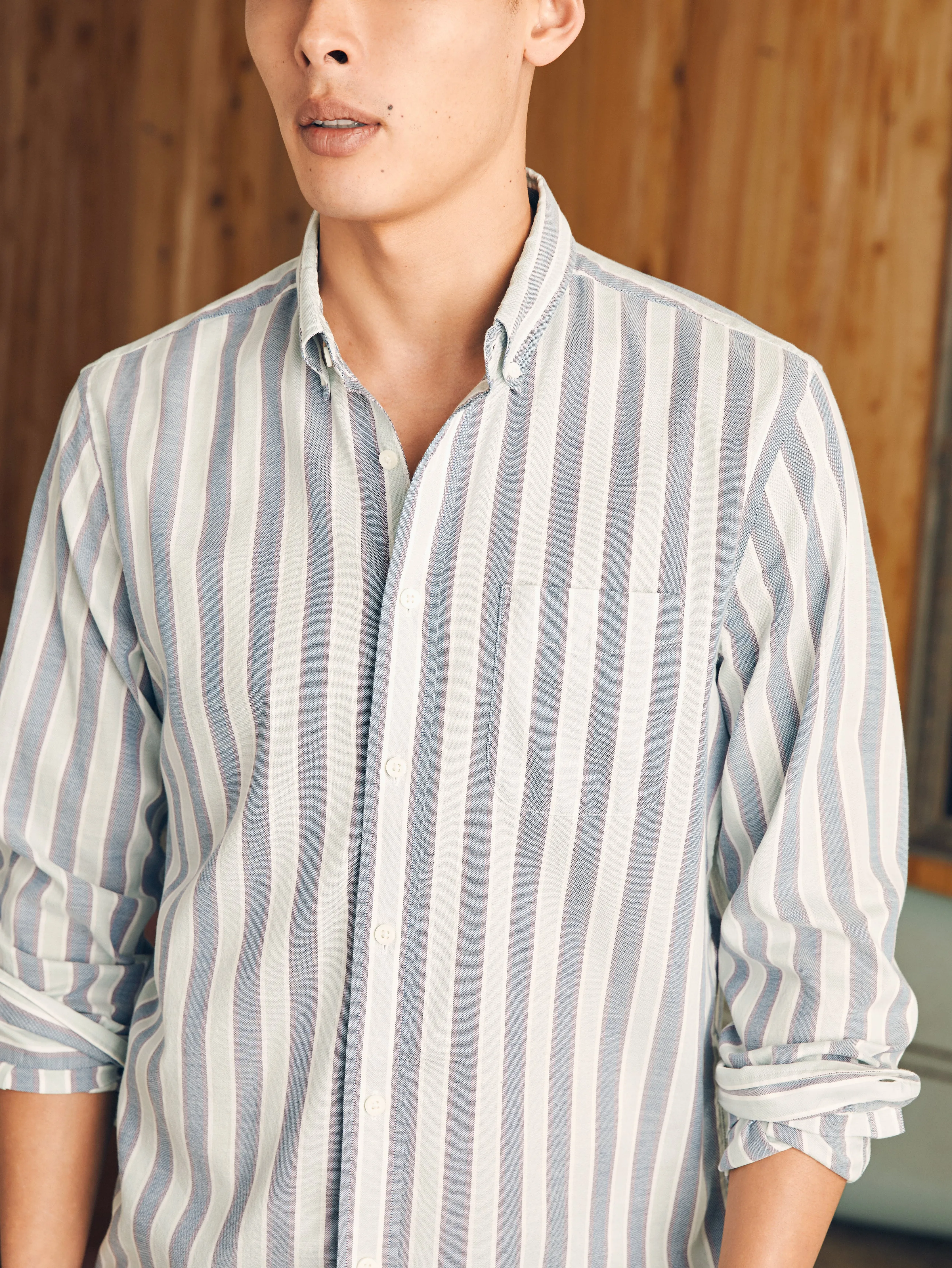 Supima Oxford Shirt - Coastal Skies Stripe sold by Faherty product image thumbnail 3